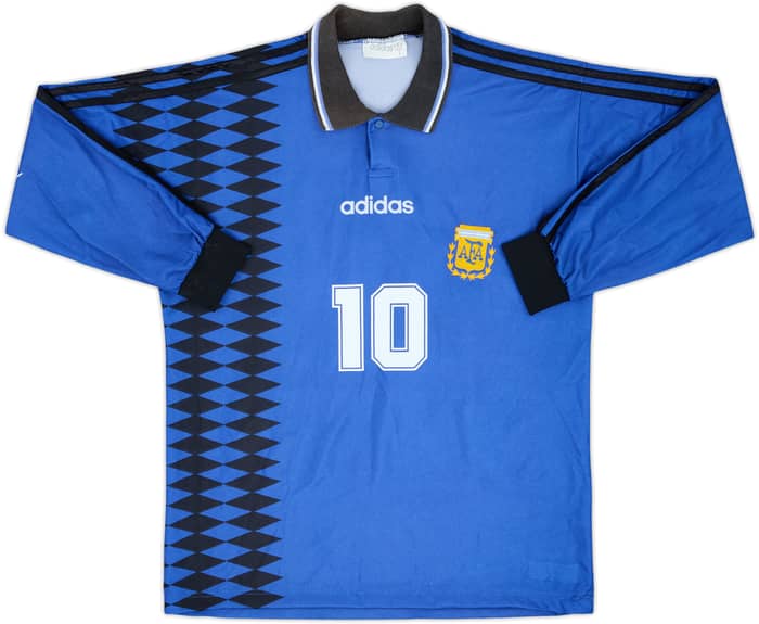 Camiseta de visitante de manga larga de Argentina 1994-97 Maradona #10 - 8/10 - (S)