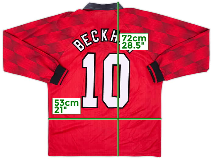 1996-98 Manchester United Home L/S Shirt Beckham #10 - 9/10 - (M)