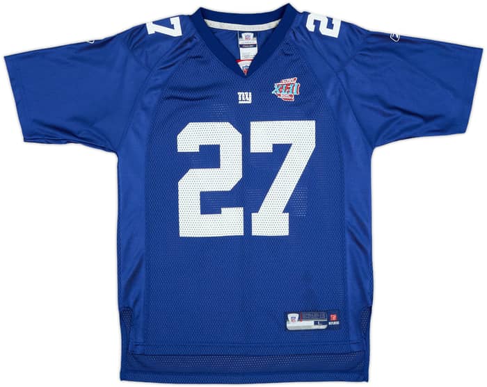 2008 New York Giants Jacobs #27 Super Bowl XLII Reebok On Field Home Jersey - 7/10 - (L.Boys)