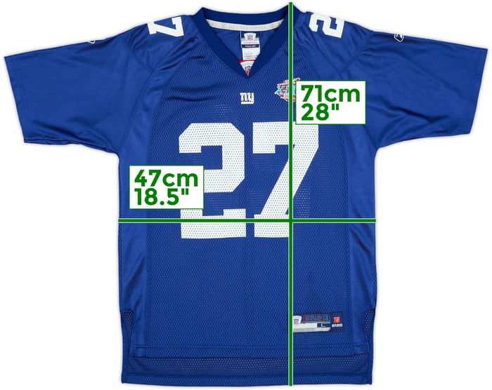 2008 New York Giants Jacobs #27 Super Bowl XLII Reebok On Field Home Jersey - 7/10 - (L.Boys)