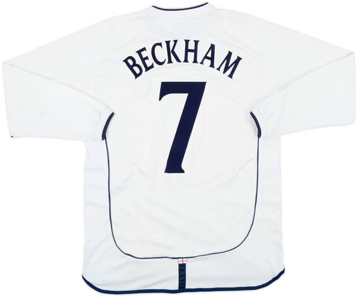 2001-03 England Home L/S Shirt Beckham #7 - 8/10 - (XL)