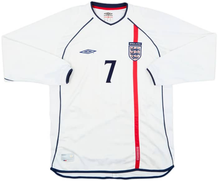 2001-03 England Home L/S Shirt Beckham #7 - 8/10 - (XL)