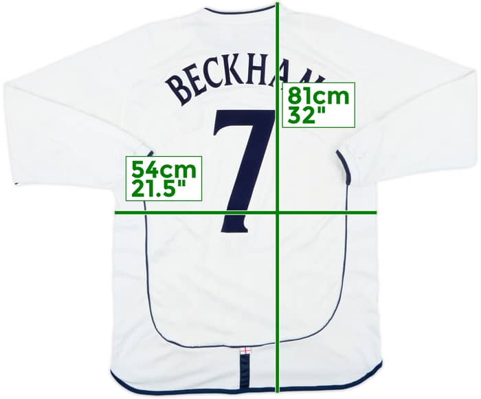 2001-03 England Home L/S Shirt Beckham #7 - 8/10 - (XL)