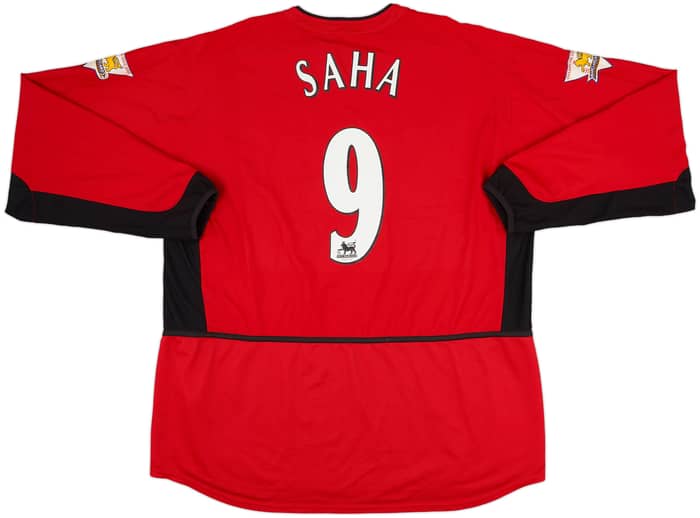 2002-04 Manchester United Home L/S Shirt Saha #9 - 8/10 - (XXL)