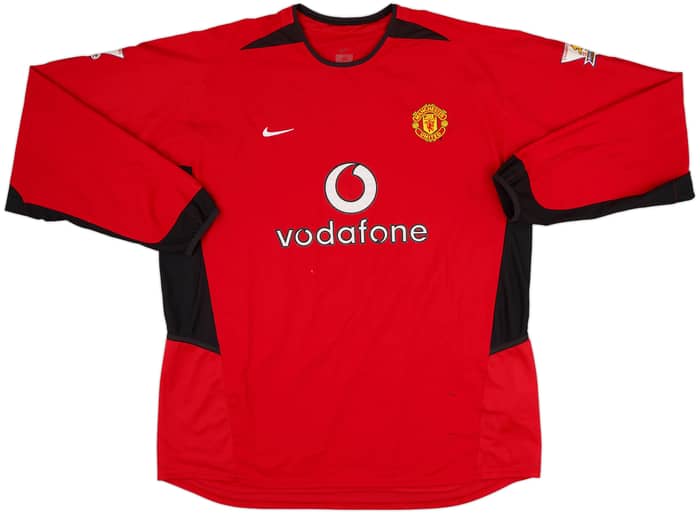 2002-04 Manchester United Home L/S Shirt Saha #9 - 8/10 - (XXL)