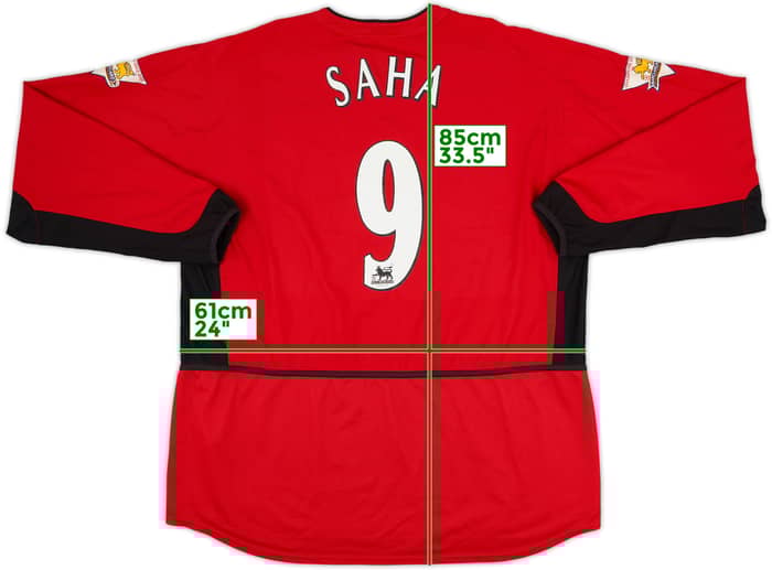 2002-04 Manchester United Home L/S Shirt Saha #9 - 8/10 - (XXL)