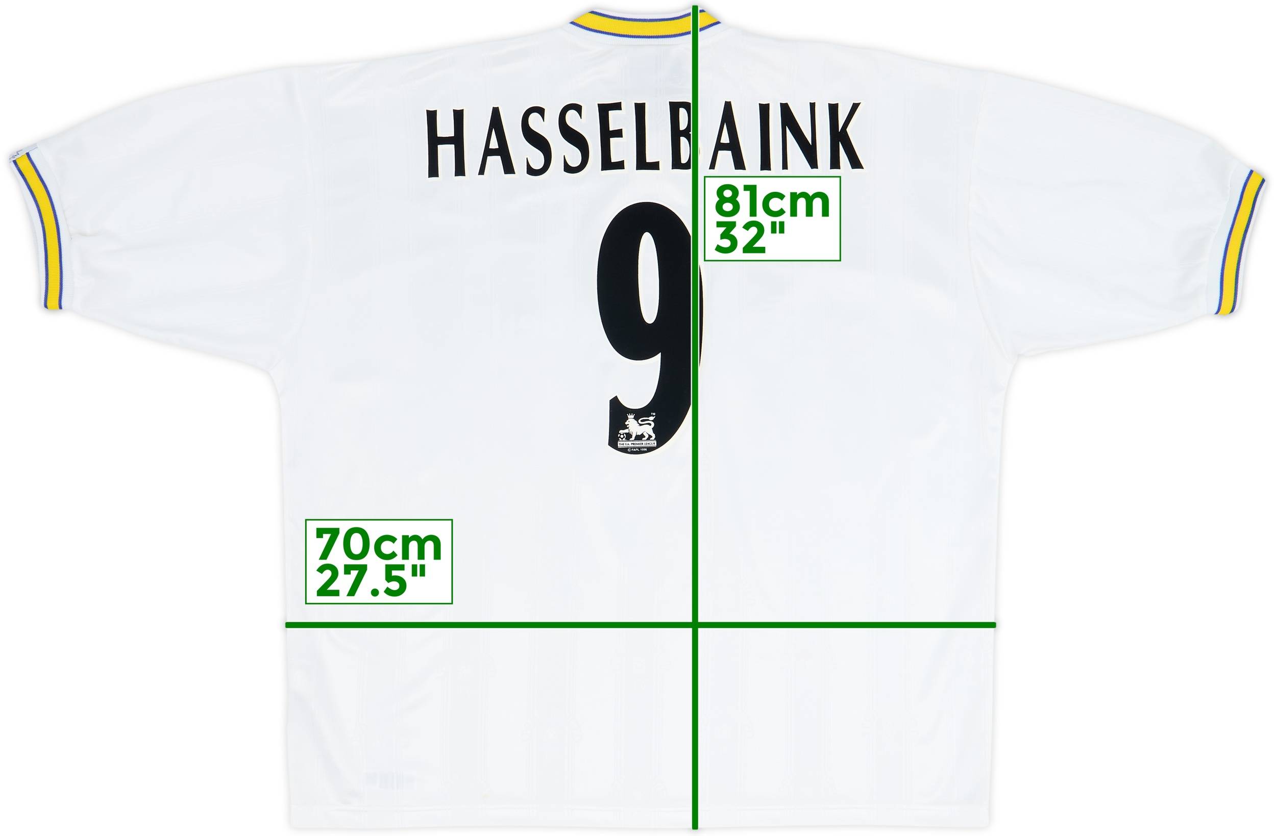 本日珠由記　ユニフォーム　BIGサイズ 1996-98 Leeds United Home Shirt Hasselbaink #9 - 8/10 - (XXL)