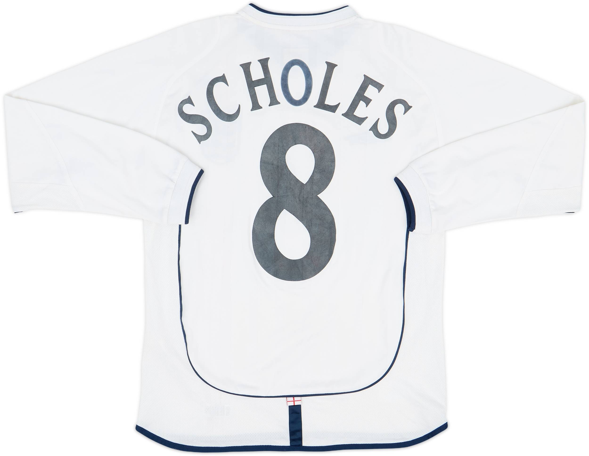 2001-03 England Home L/S Shirt Scholes #8 - 5/10 - (S)