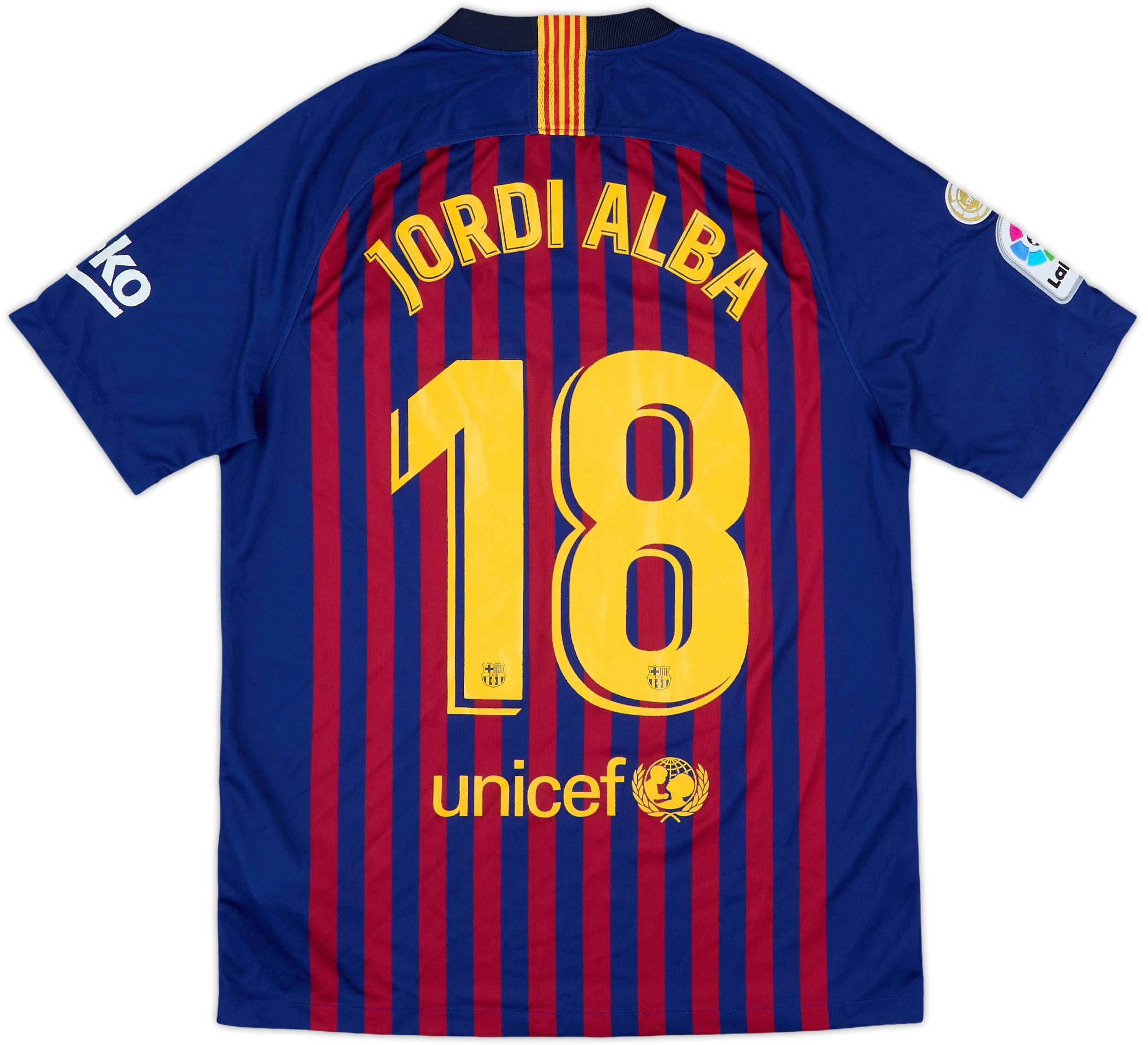 FCバルセロナ JORDI ALBA 18番 ユニフォーム 2018-19 Barcelona Home Shirt Jordi Alba #18 - 8/10 - (M)