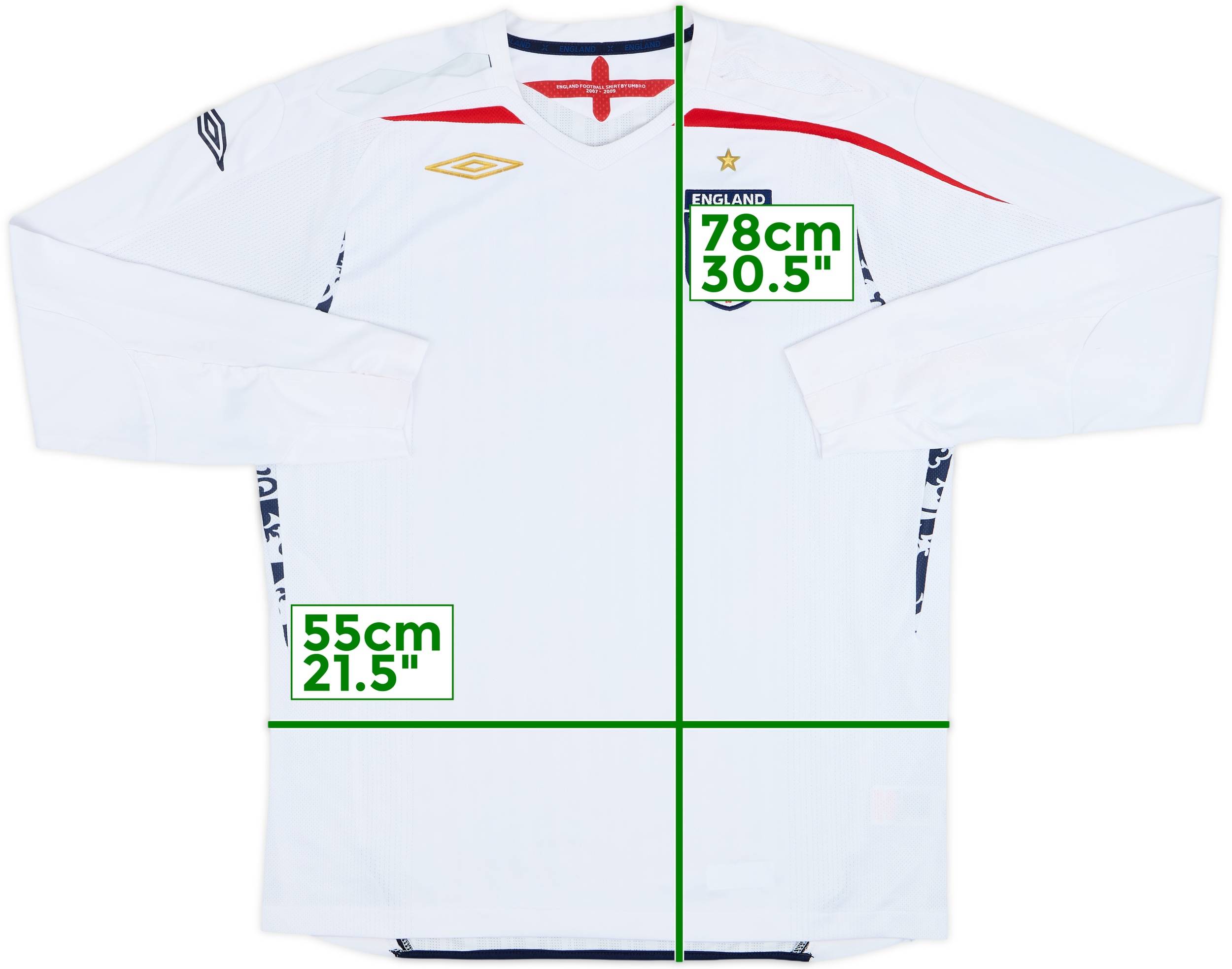 2007-09 England Home L/S Shirt - 5/10 - (L)