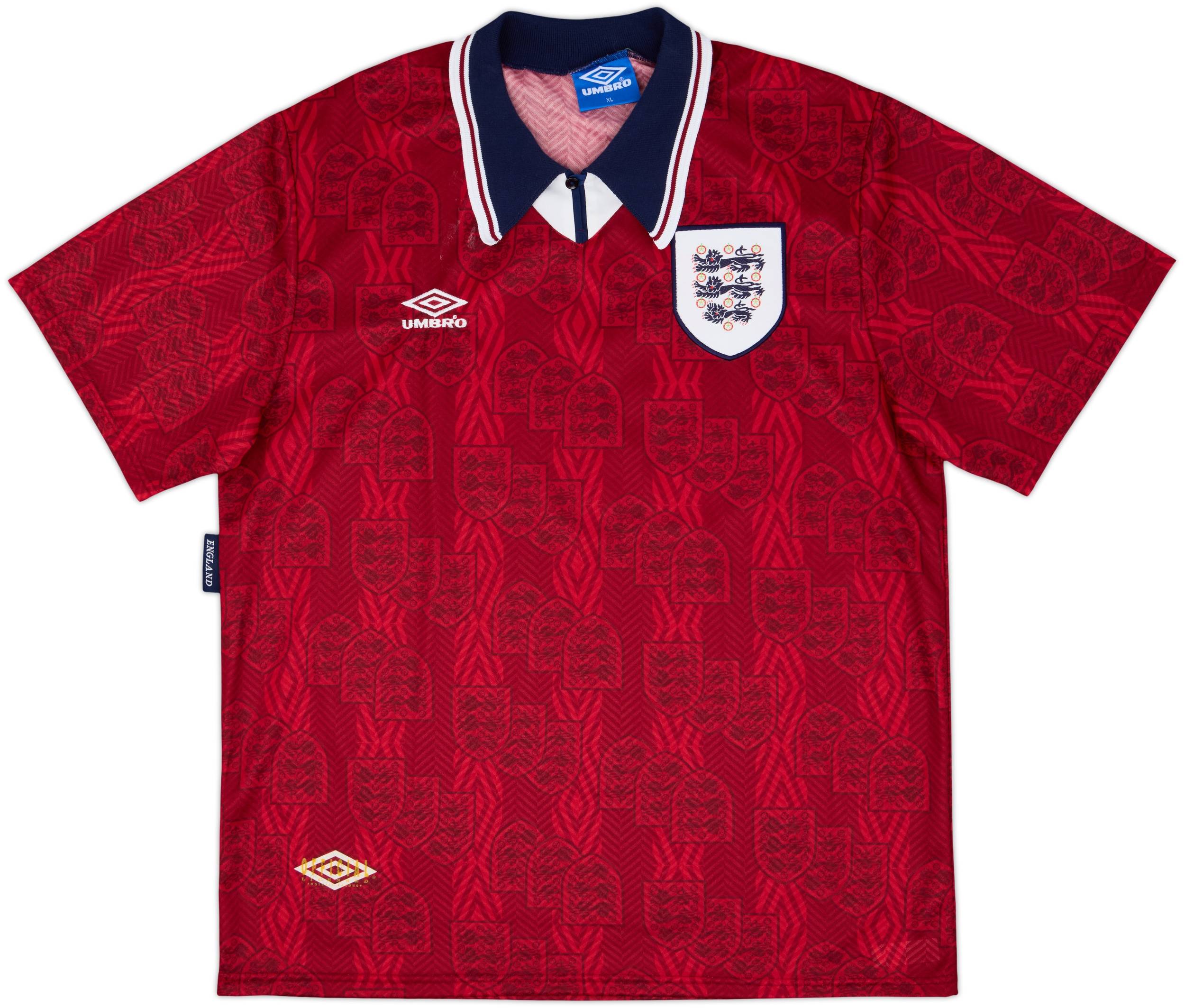 古着 UMBRO England アウェイ半袖 UKサイズXL 1993-95 England Away Shirt #21 - 8/10 - (XL)