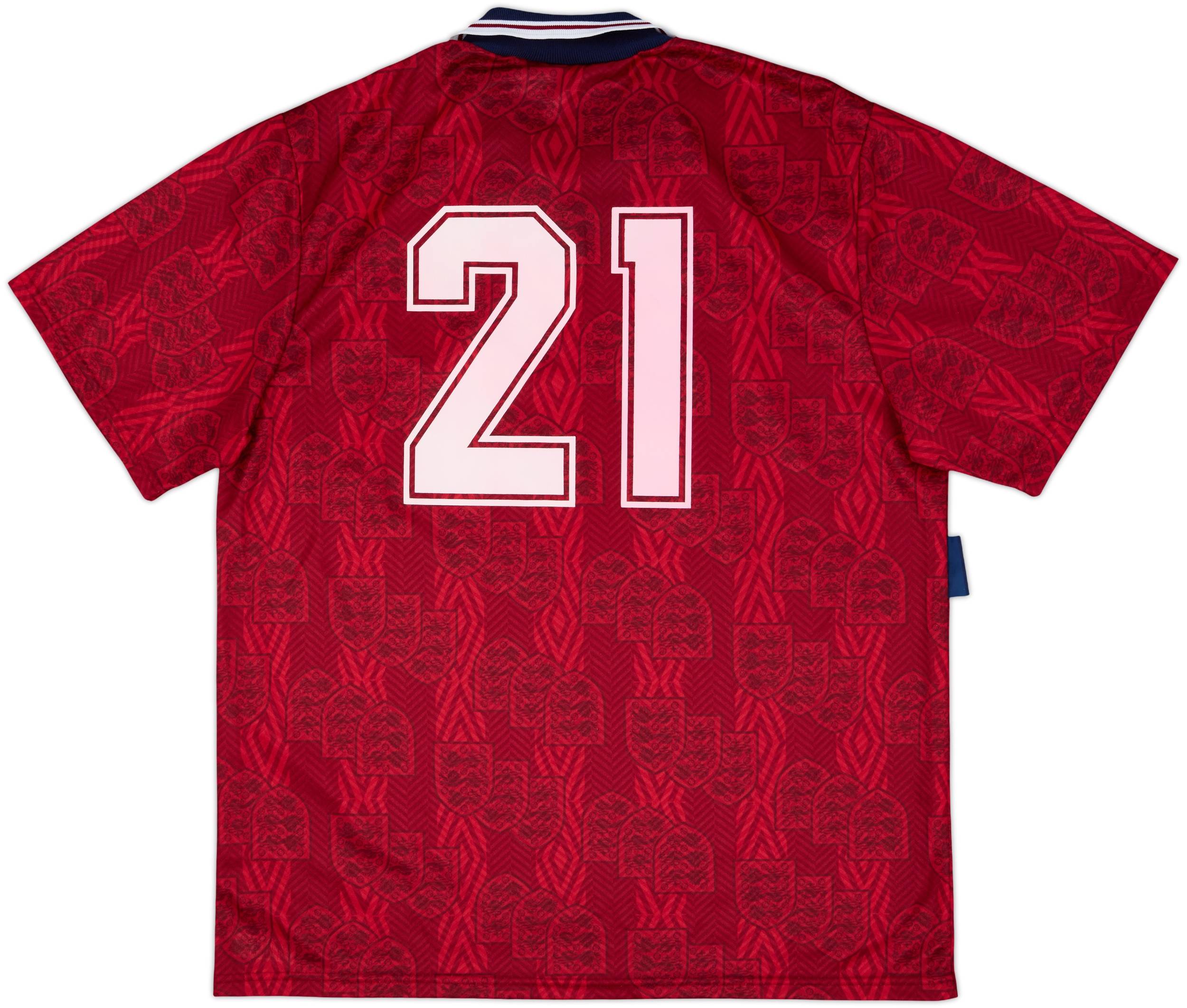 古着 UMBRO England アウェイ半袖 UKサイズXL 1993-95 England Away Shirt #21 - 8/10 - (XL)