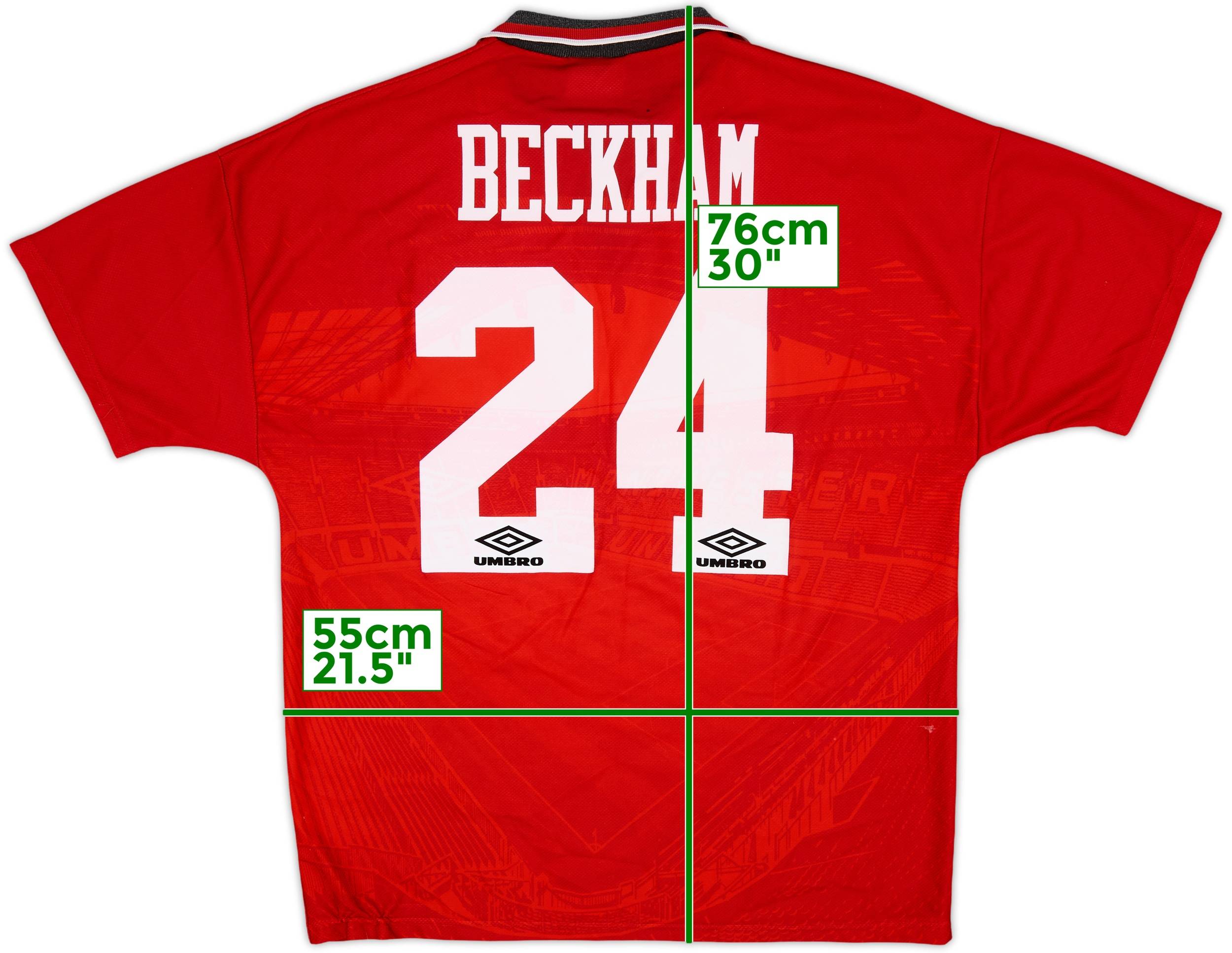 1994-96 Manchester United Home Shirt Beckham #24 - 7/10 - (L)