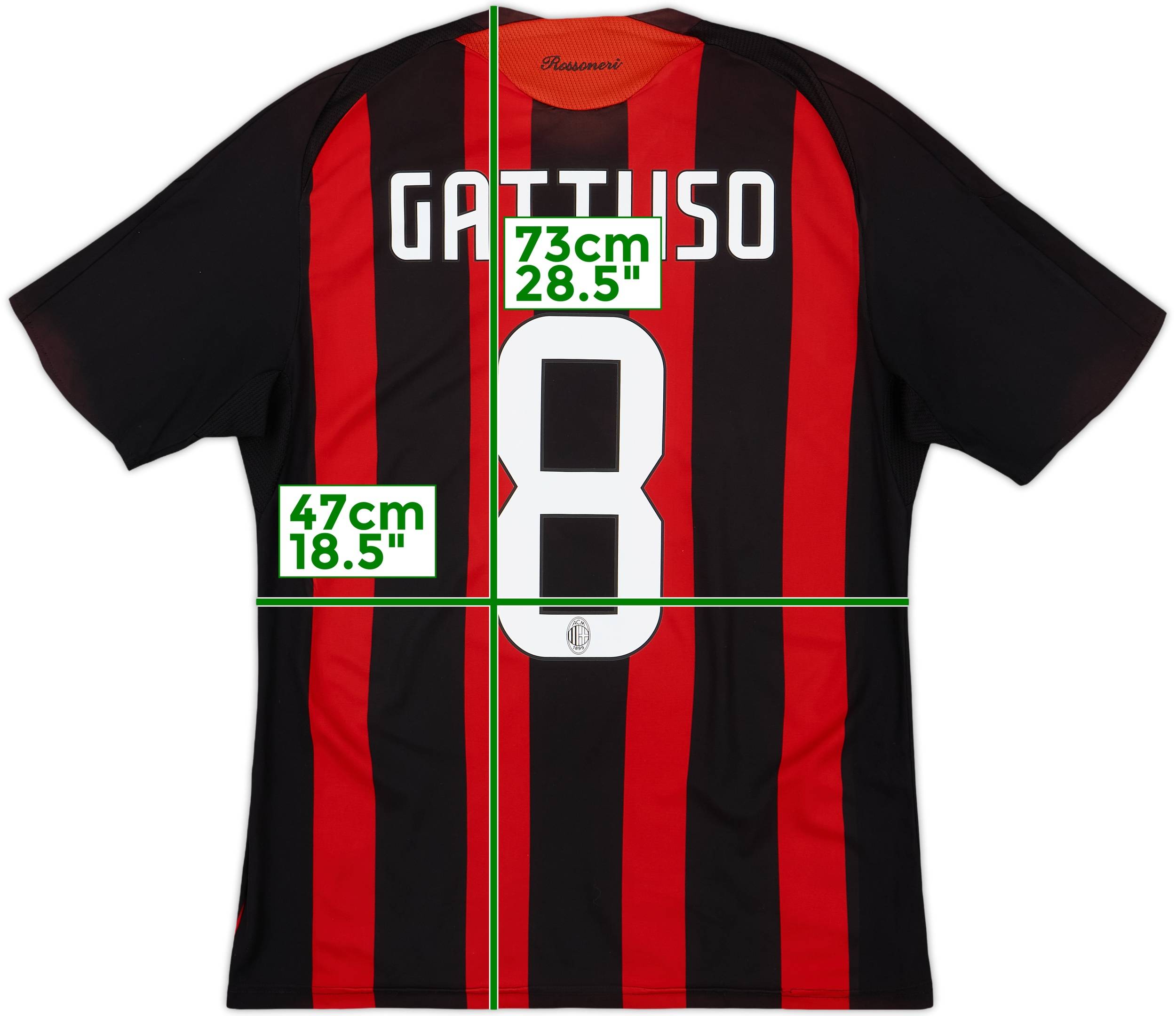 ACミラン Gattuso 8番 シャツ 2008-09 AC Milan Home Shirt Gattuso #8 - 8/10 - (M)