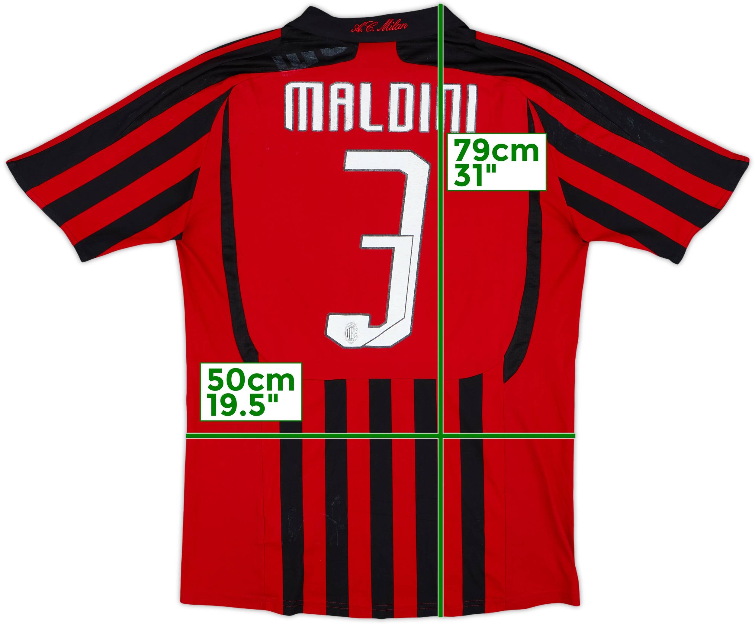 2007-08 AC Milan Home Shirt Maldini #3 - 6/10 - (M)
