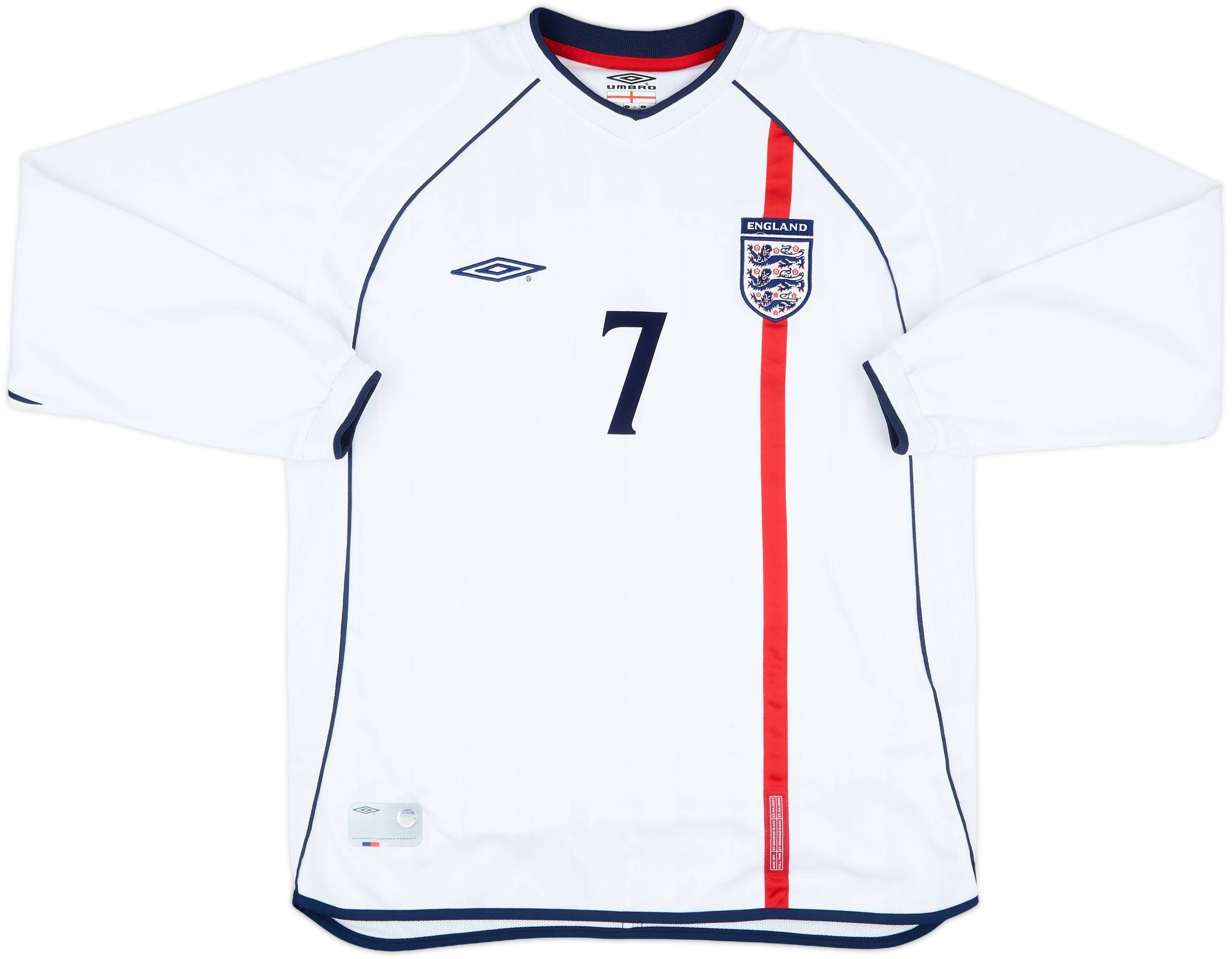 【国内正規 01-03 England  L/S Beckham #7】 2001-03 England Home L/S Shirt Beckham #7 - 8/10 - (L)