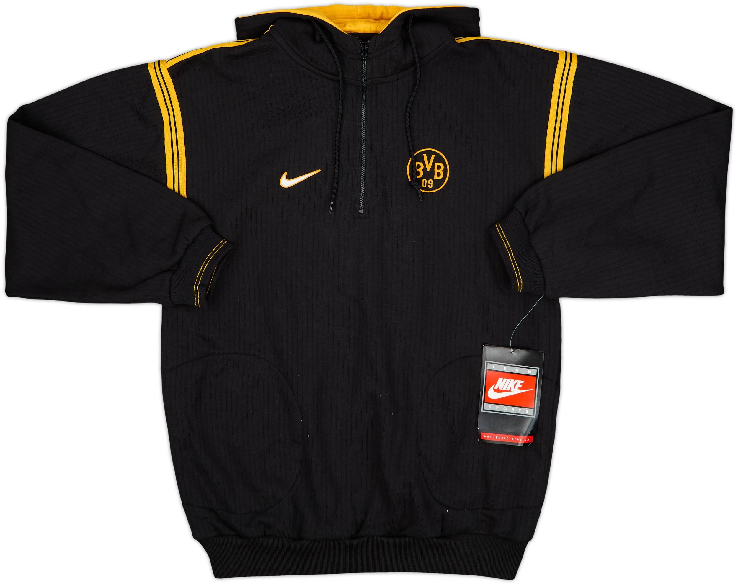 ドルトムント BVB NIKE トレーニングスウェット 黒　古着　フットサル 1998-00 Borussia Dortmund Nike 1/4 Zip Hooded Sweat Top (S)