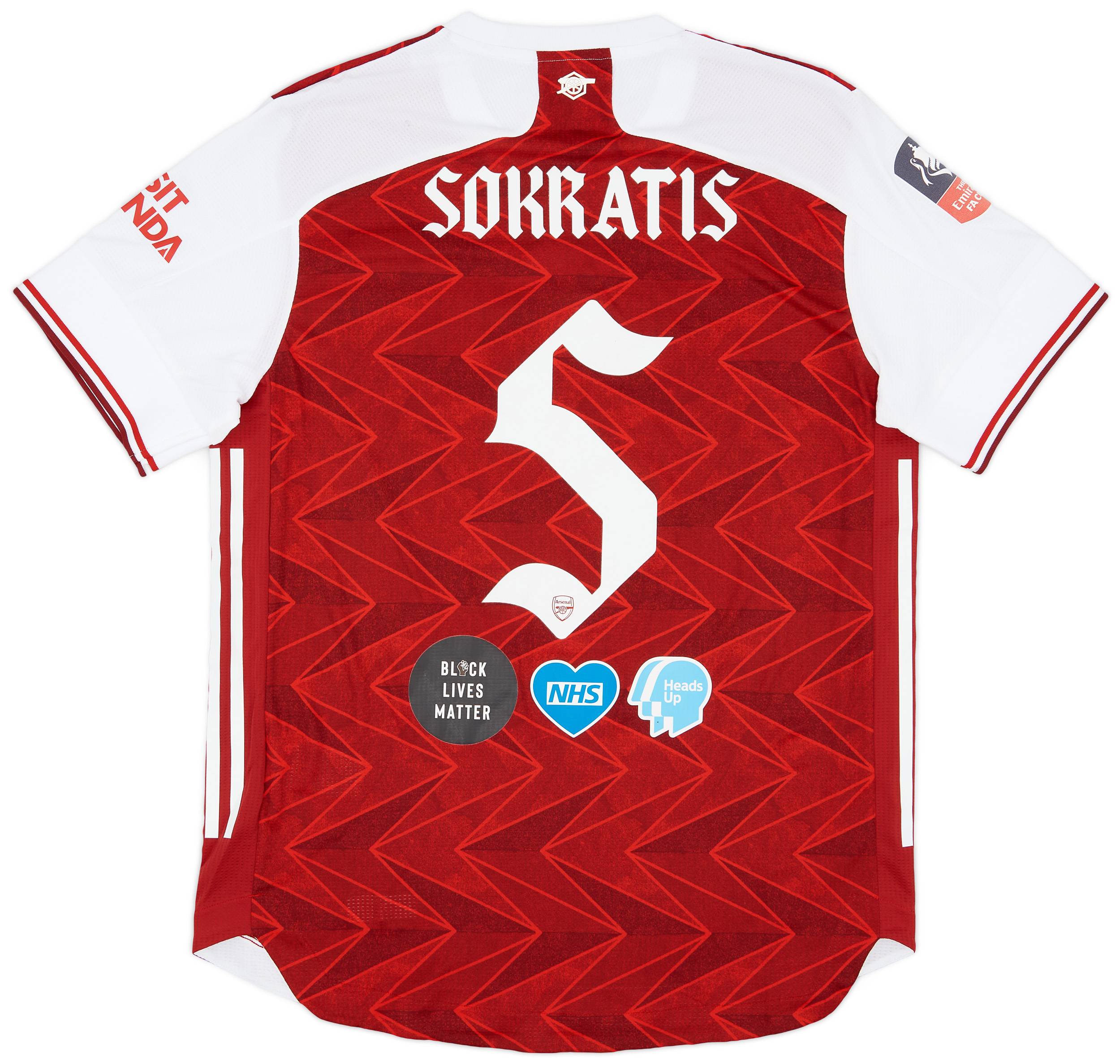 2020 Arsenal Match Issue FA Cup Final Home Shirt Sokratis #5