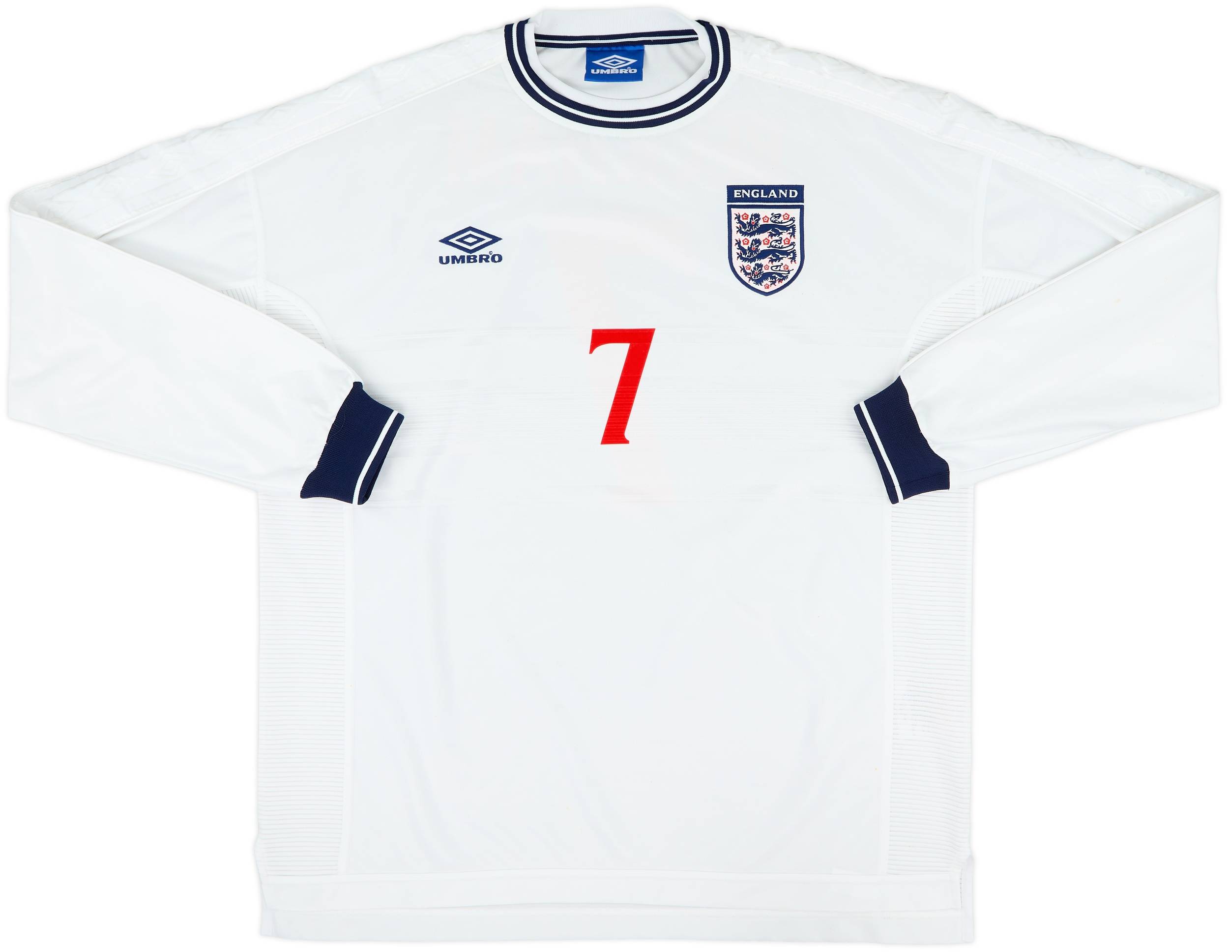 1999年イタリア代表ユニホームセット シャツM/ズボンL 1999-01 England Home L/S Shirt Beckham #7 - 9/10 - (L)