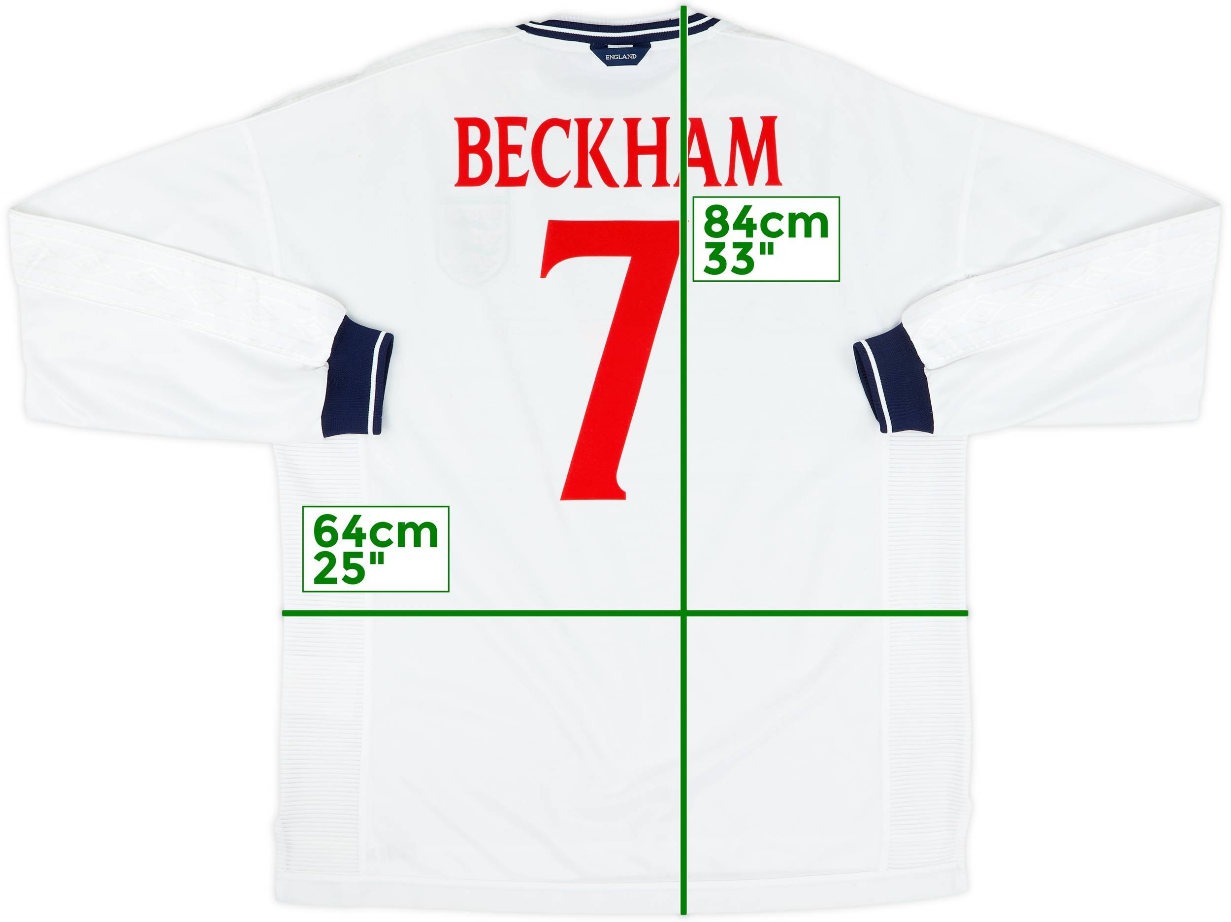 1999-01 England Home L/S Shirt Beckham #7 - 9/10 - (XXL)