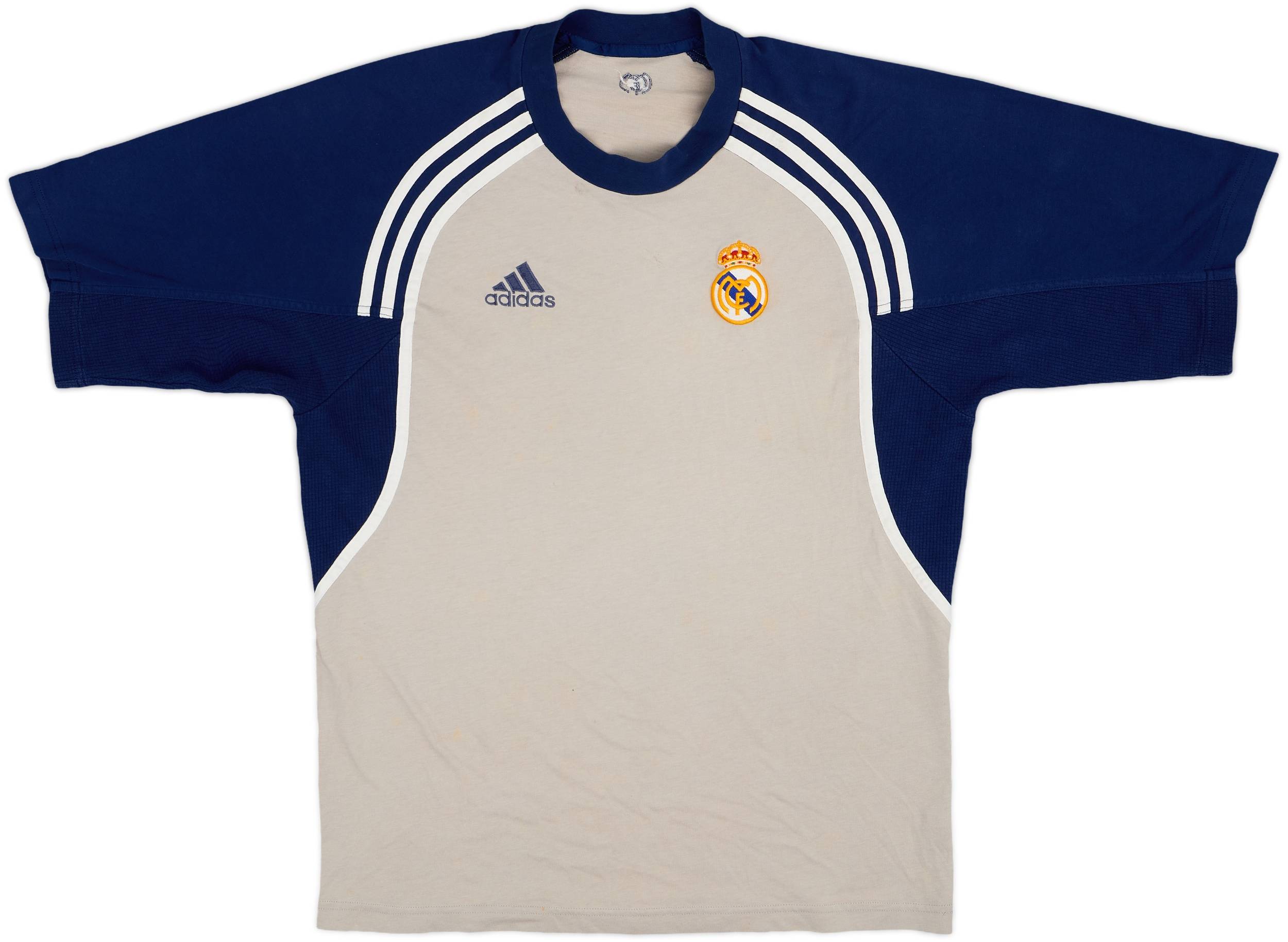 01-02 adidas \"REAL MADRID サッカーシャツ\" Real Madrid Men Top Large Black T-Shirt Logo 1902-2002
