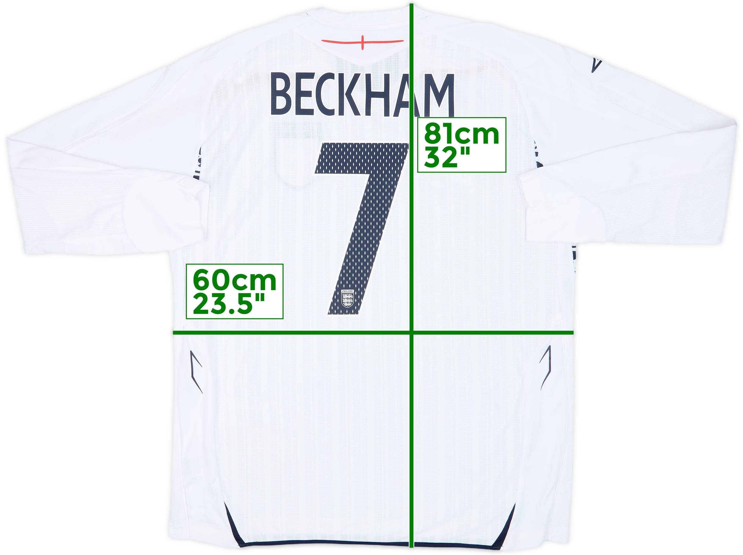 2007-09 England Home L/S Shirt Beckham #7 - 6/10 - (XL)