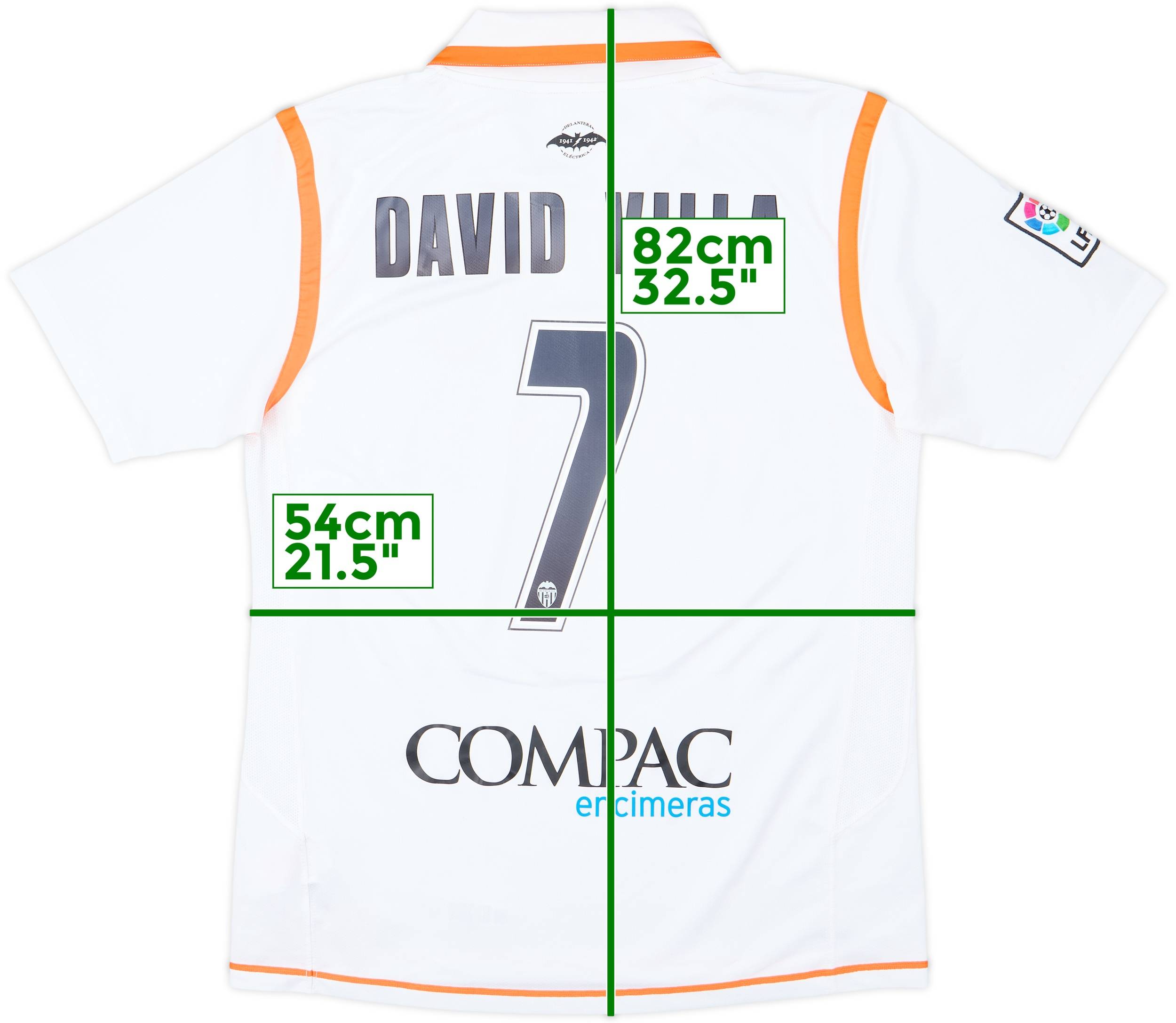 2007-08 Valencia Home Shirt David Villa #7 - 8/10 - (L)