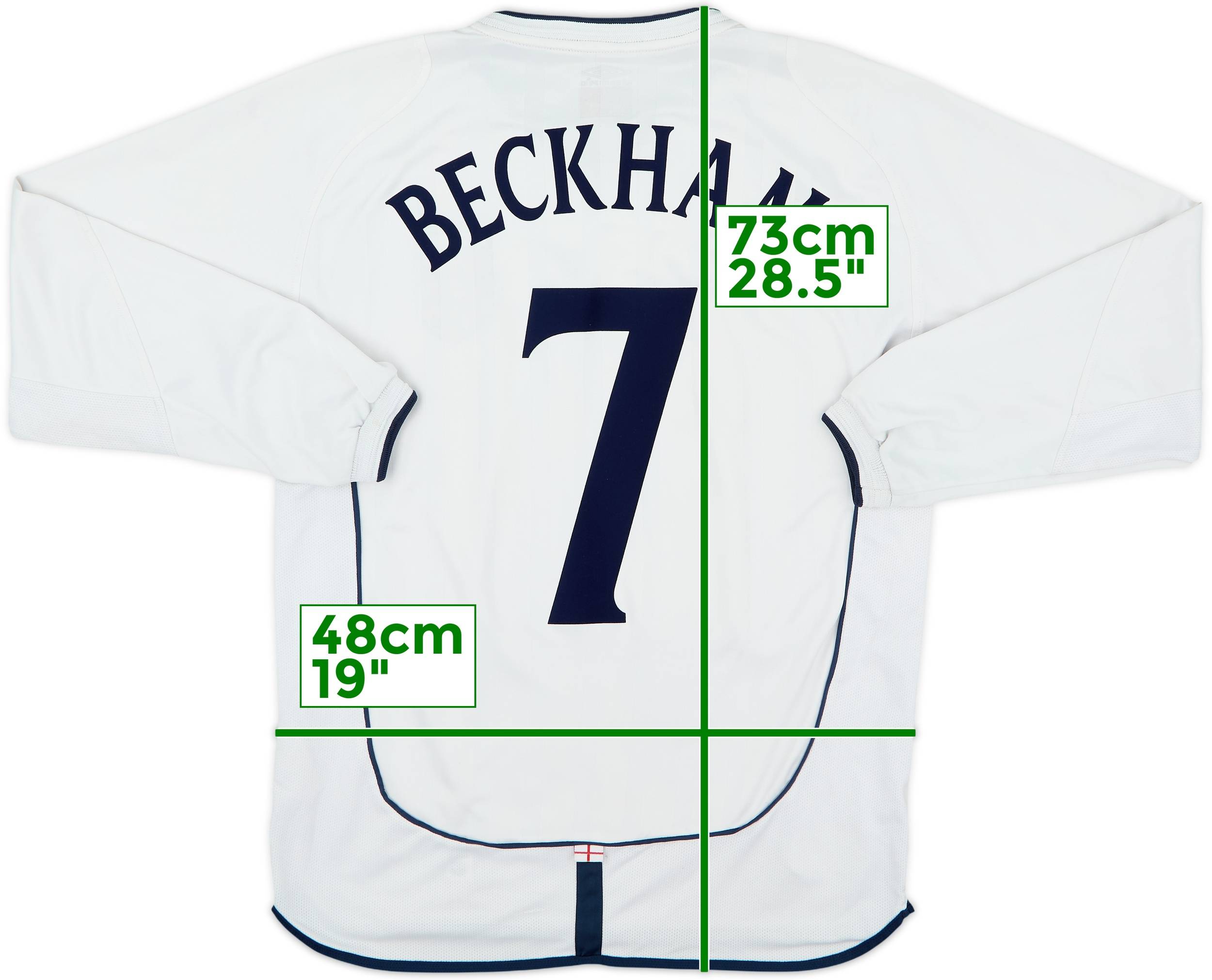 2001-03 England Home L/S Shirt Beckham #7 - 6/10 - (M)