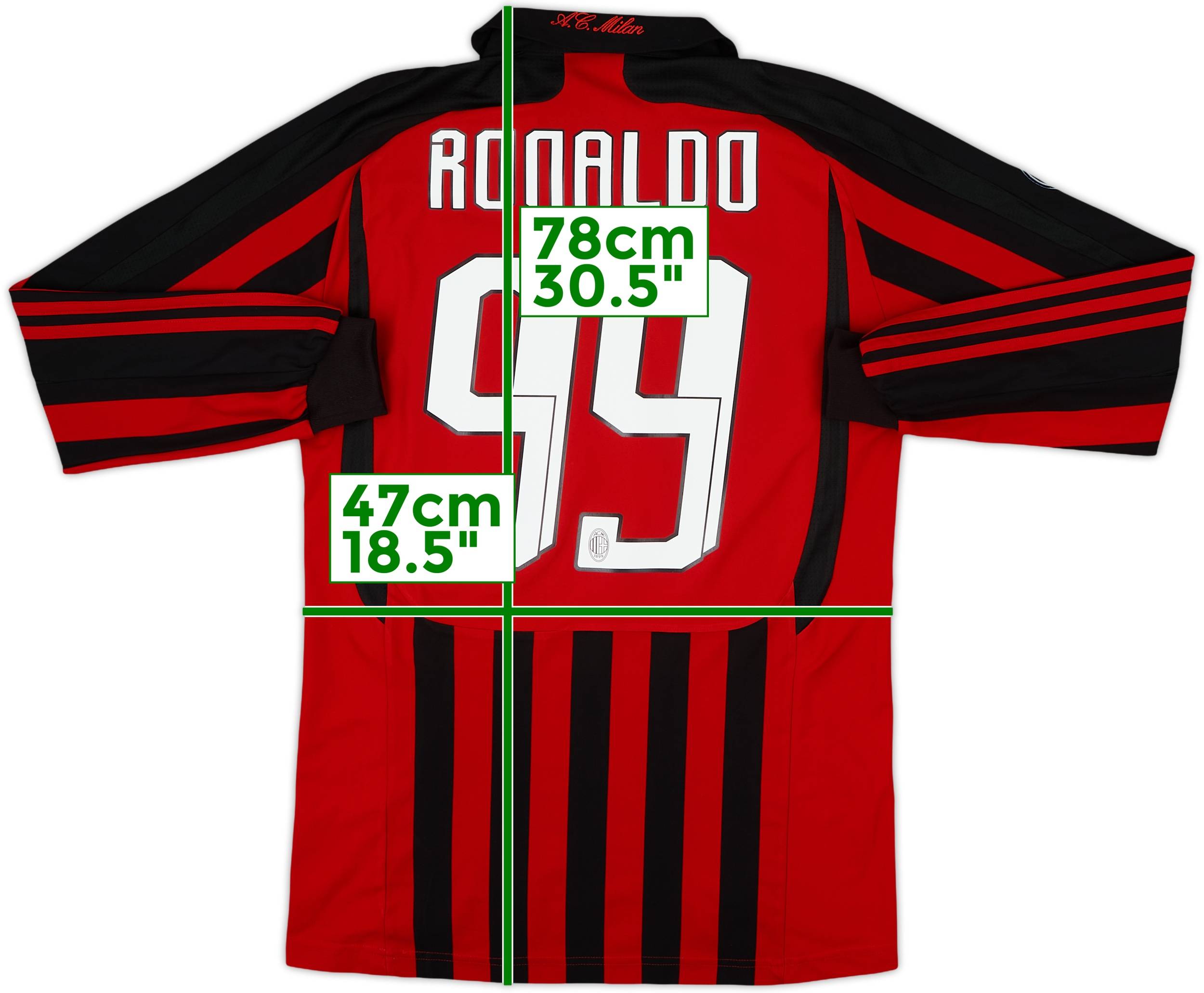 2007-08 AC Milan Home L/S Shirt Ronaldo #99 - 6/10 - (M)