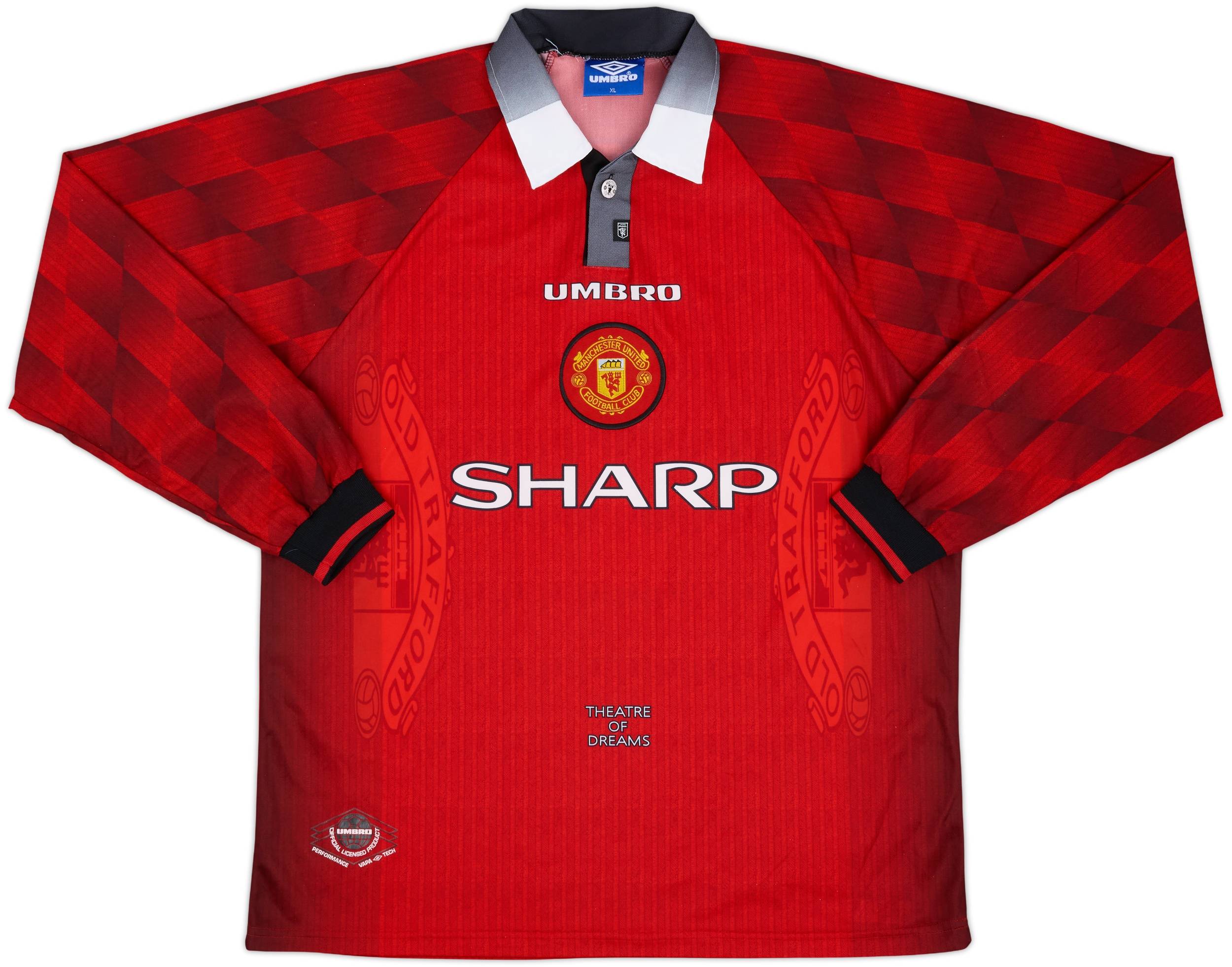 1996-98 Manchester United Home L/S Shirt Cantona #7 - 8/10 - (XL)