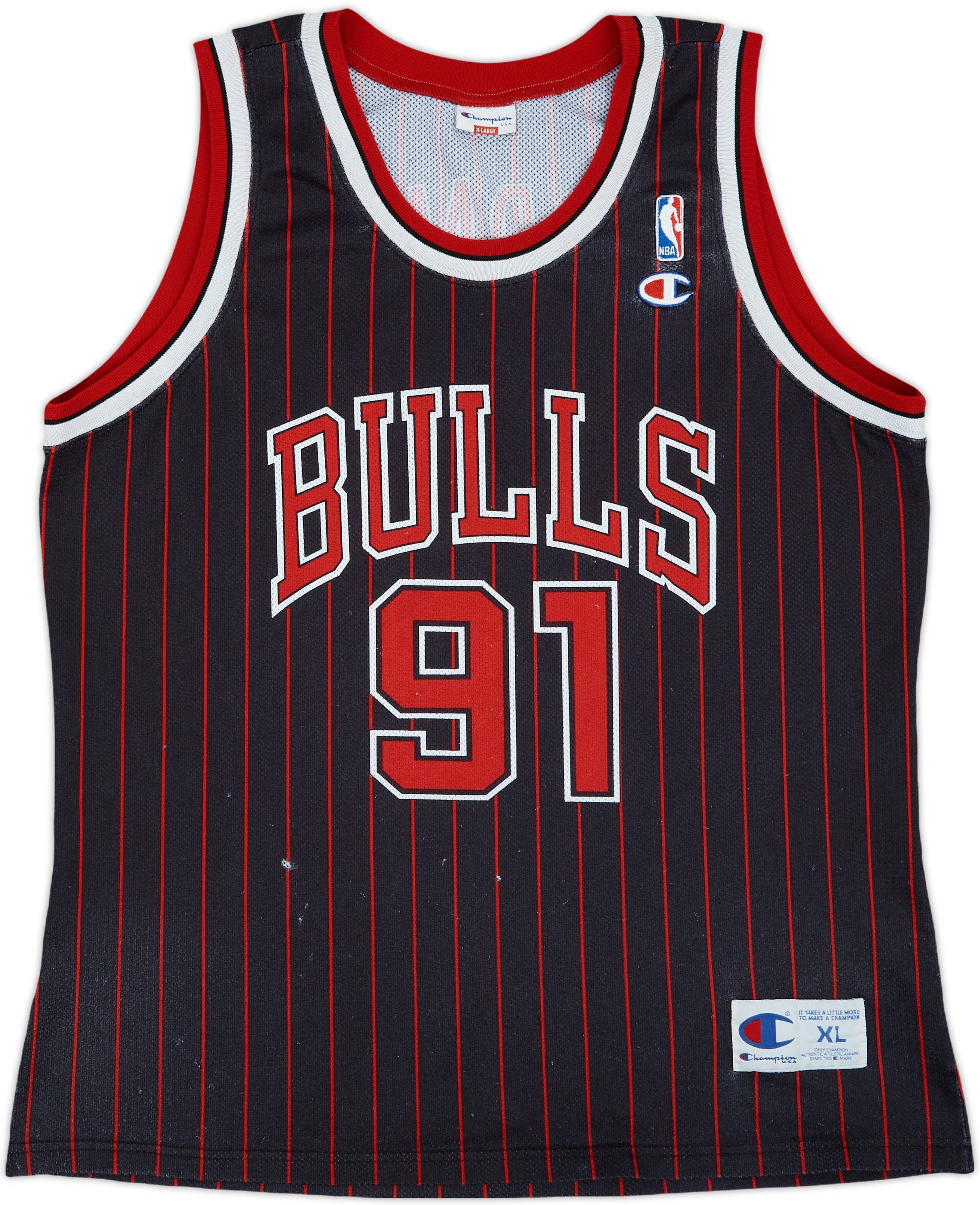 1995-97 Chicago Bulls Rodman #91 Champion Alternate Jersey - 4/10 - (XL)