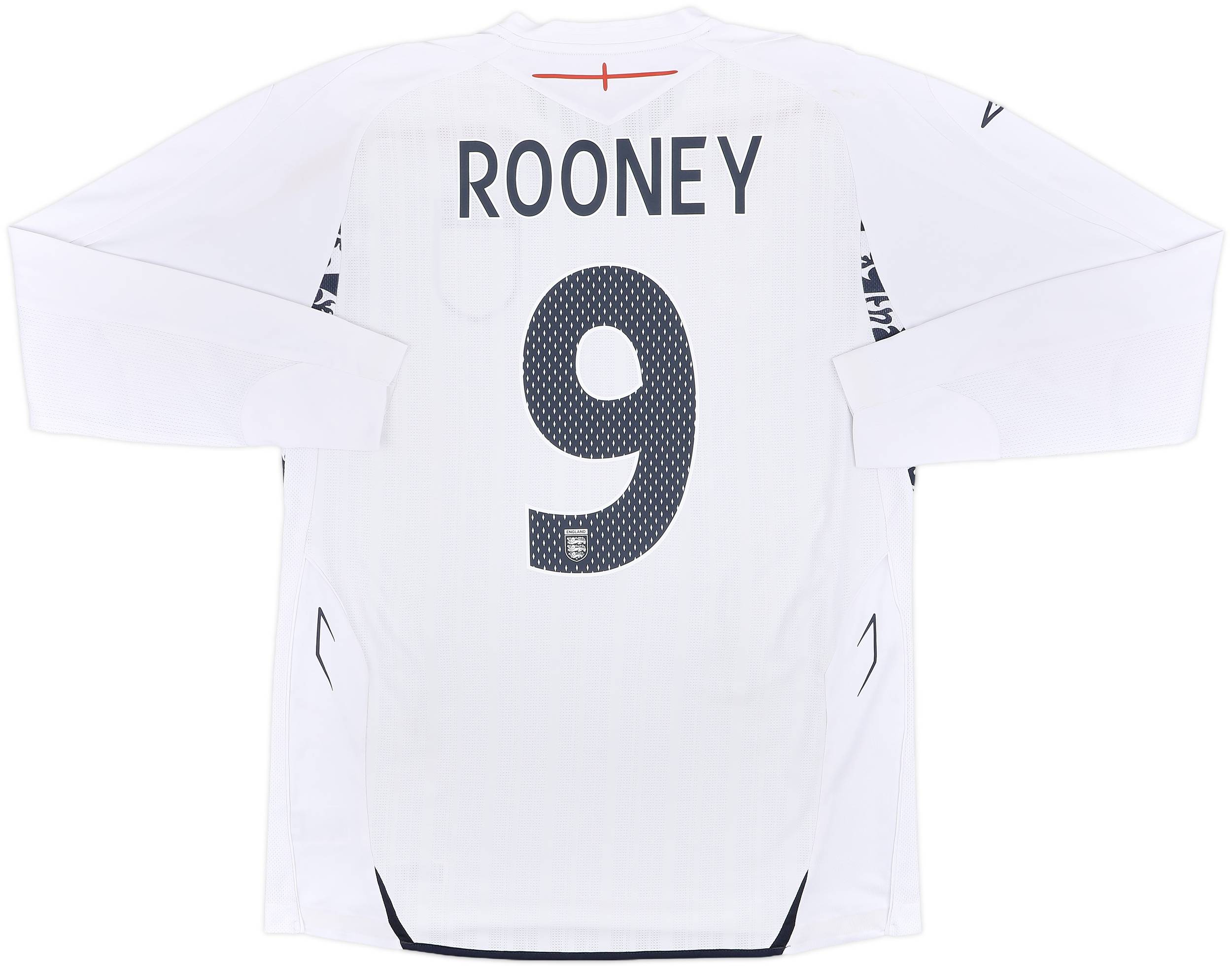 2007-09 England Home L/S Shirt Rooney #9 - 9/10 - (M)