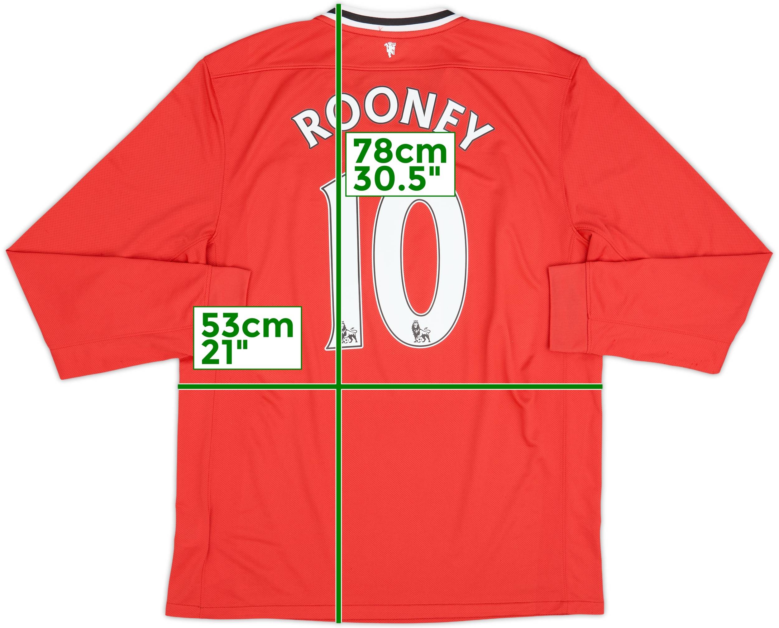 2011-12 Manchester United Home L/S Shirt Rooney #10 - 7/10 - (L)