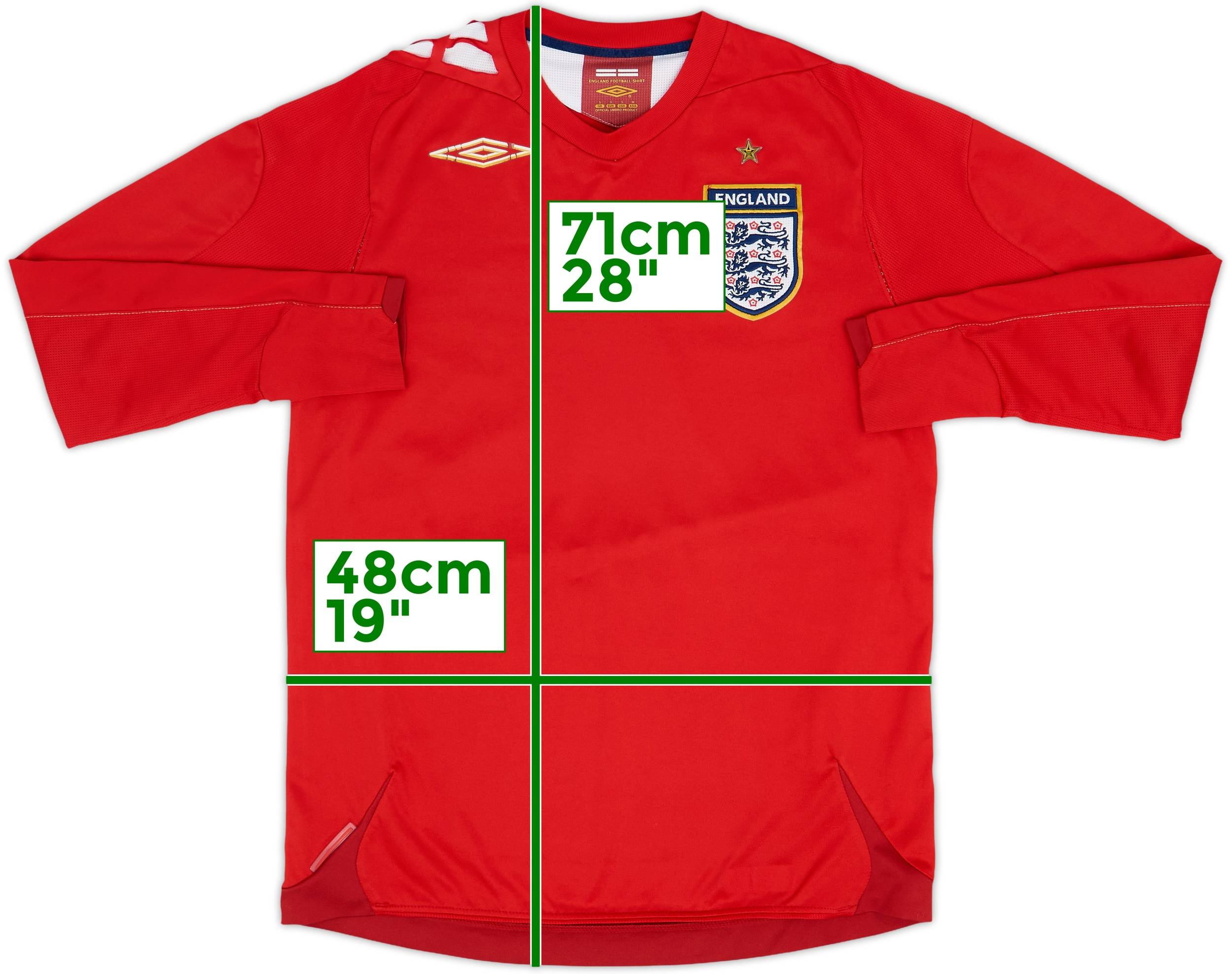 ウェア UMBRO ENGLAND L/S Soccer Uniform 2006-08 England Away L/S Shirt - 5/10 - (S)