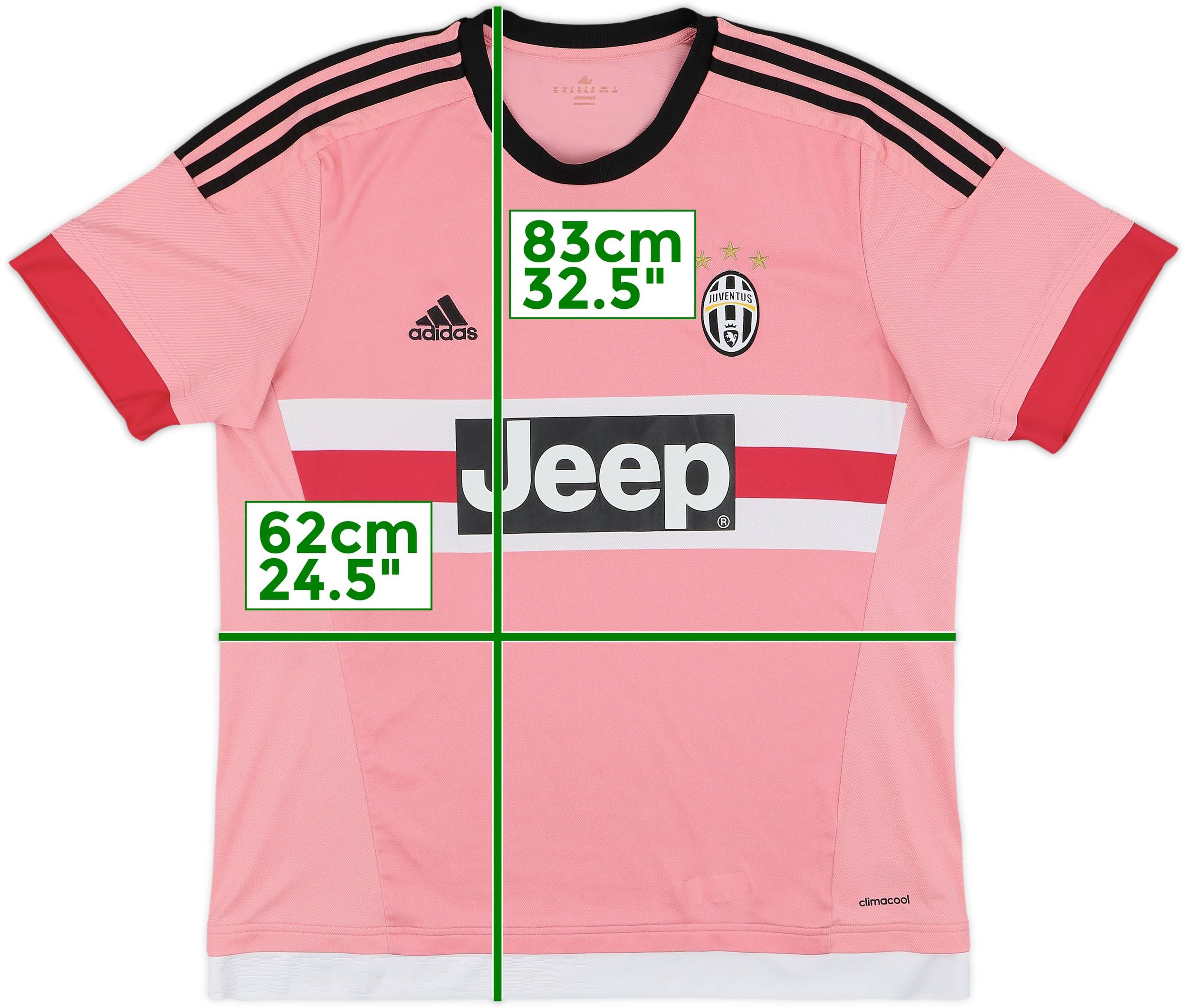 Juventus ピンクシャツ adidas climacool/jeep 2015-16 Juventus Away Shirt - 8/10 - (XL)