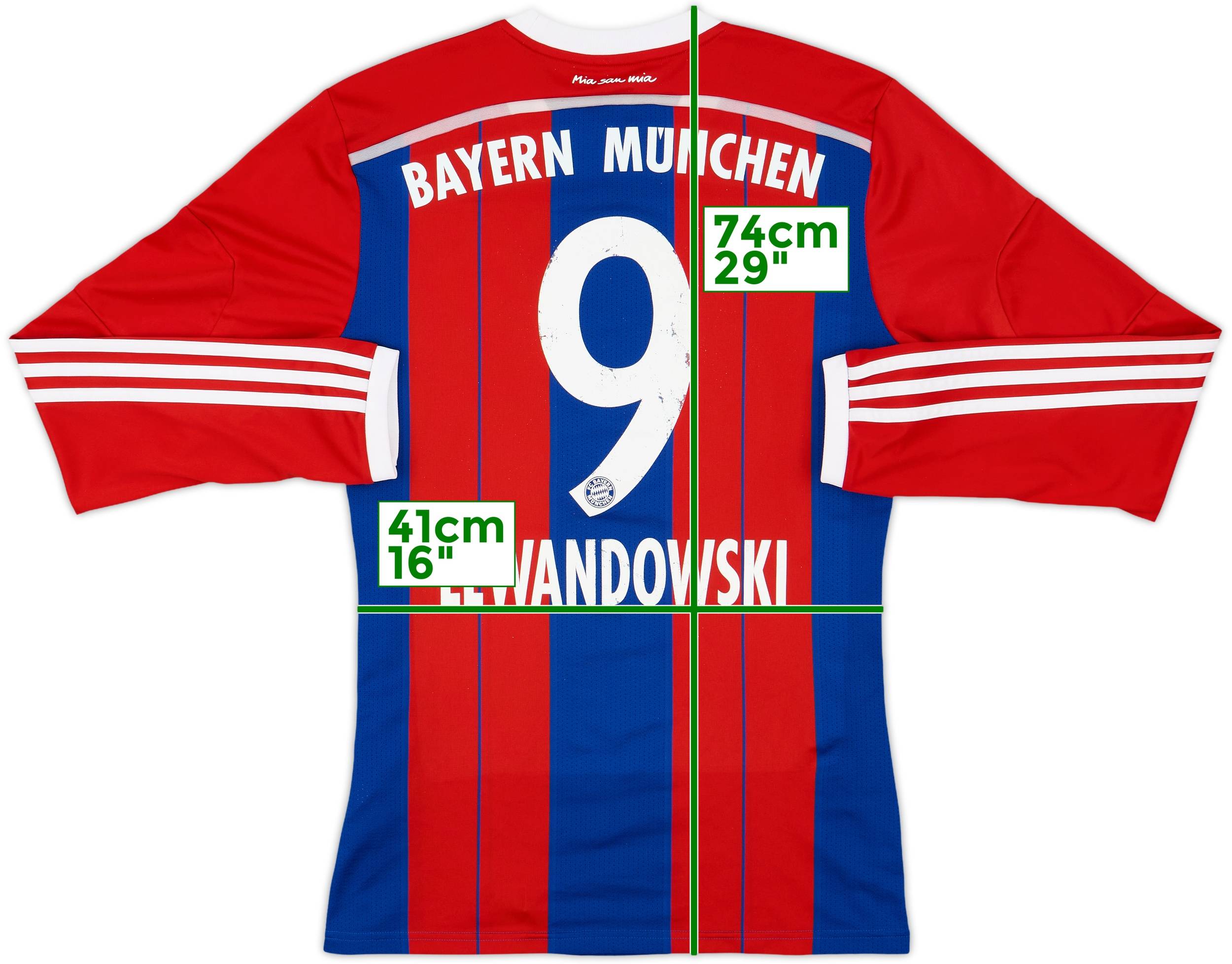 2014-15 Bayern Munich Home L/S Shirt Lewandowski #9 - 6/10 - (M)