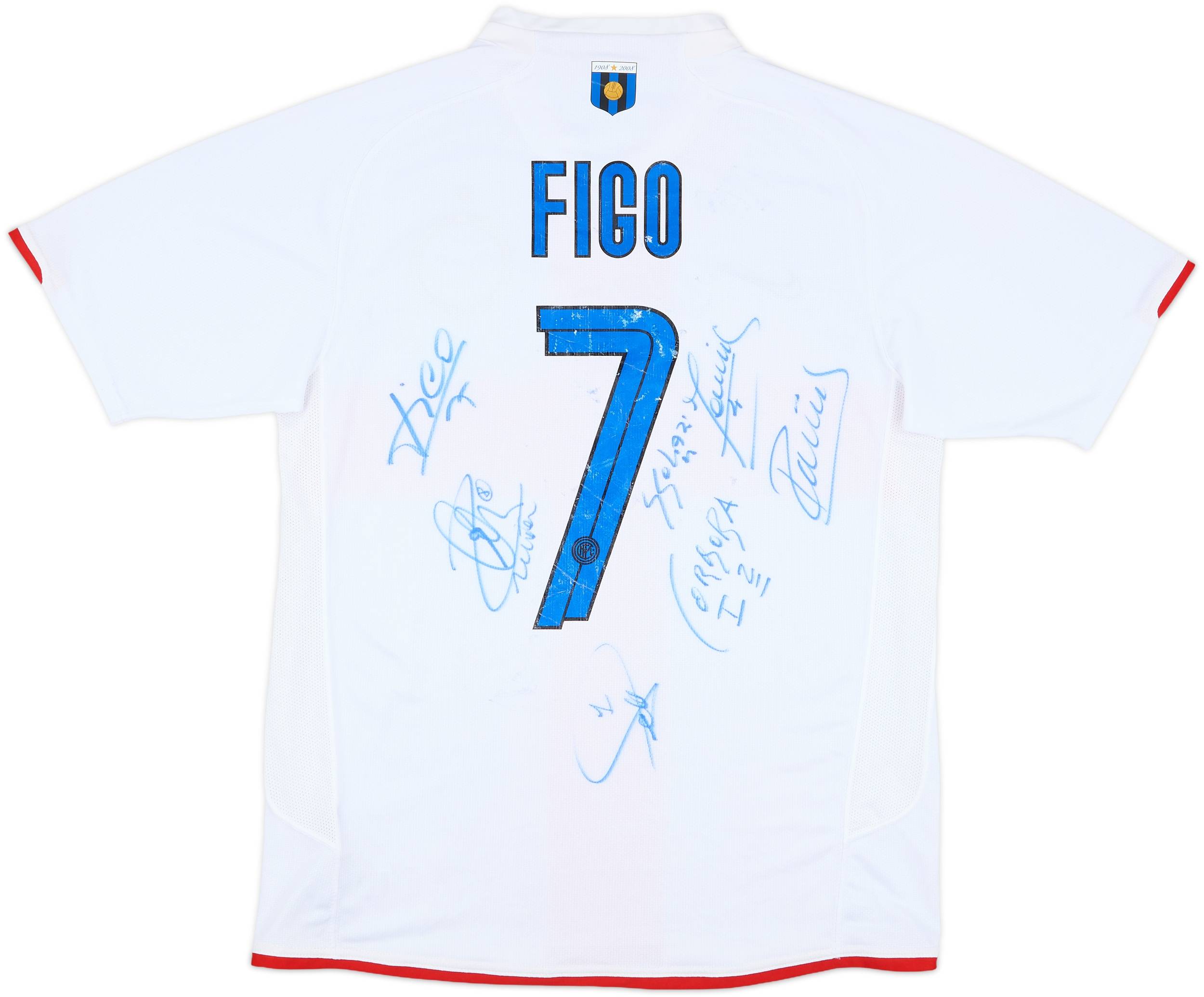 2007-08 Inter Milan Squad Signed Centenary Away Shirt Figo #7 - 6/10 - (M), image size:2500x2071