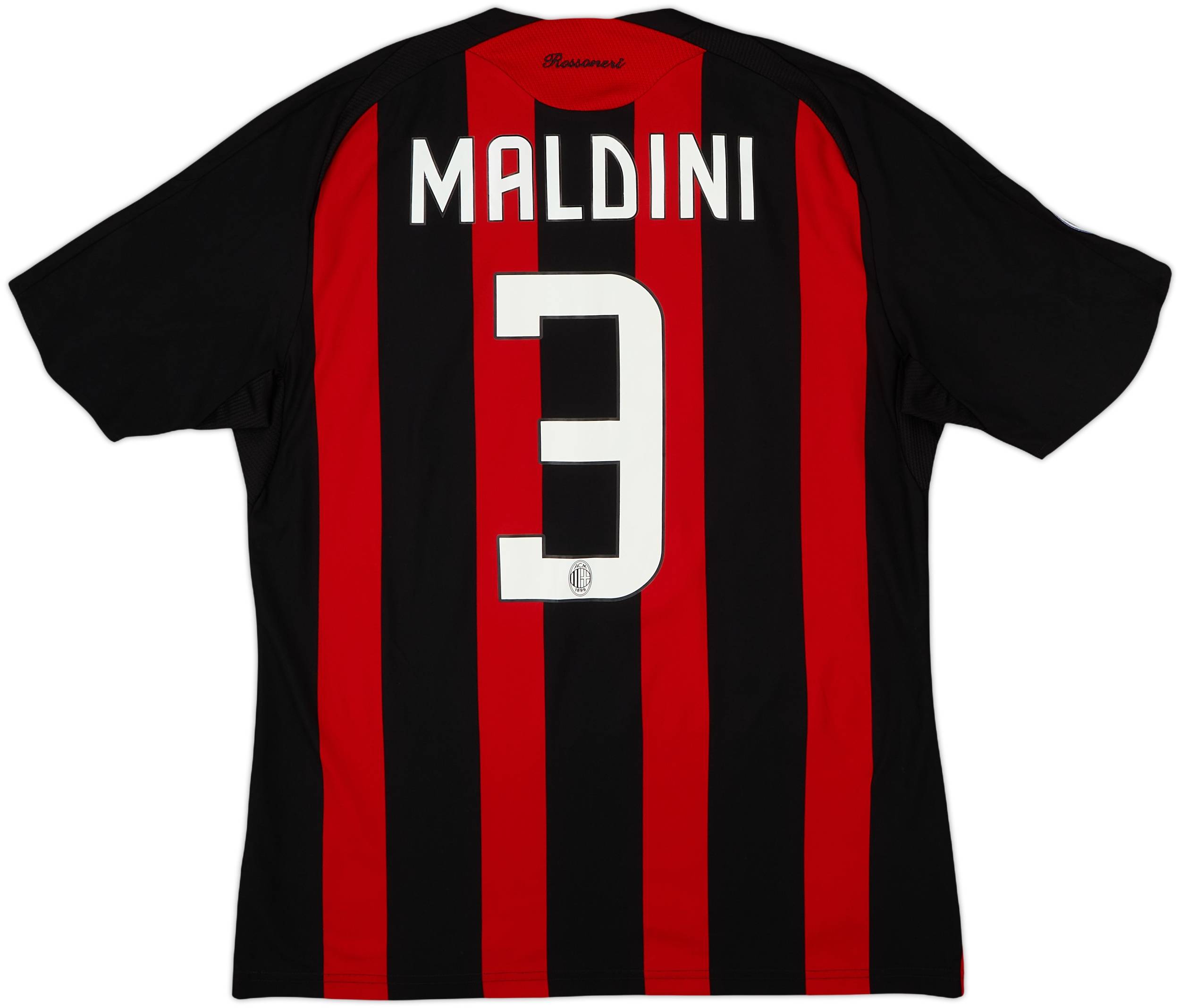 2008-09 AC Milan Home Shirt Maldini #3 - 7/10 - (M)