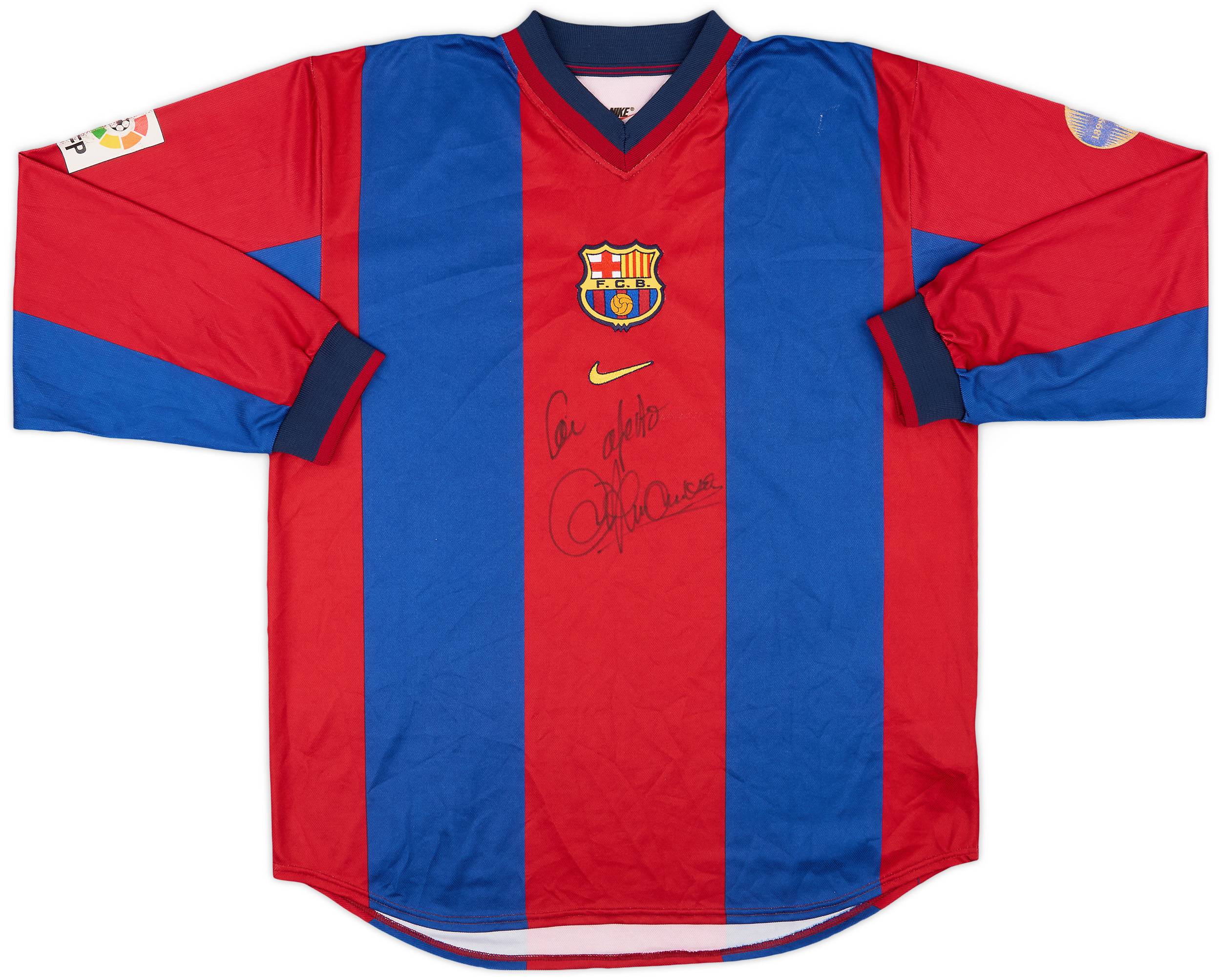 1998-99 Barcelona Match Issue Signed Home L/S Shirt Okunowo #22