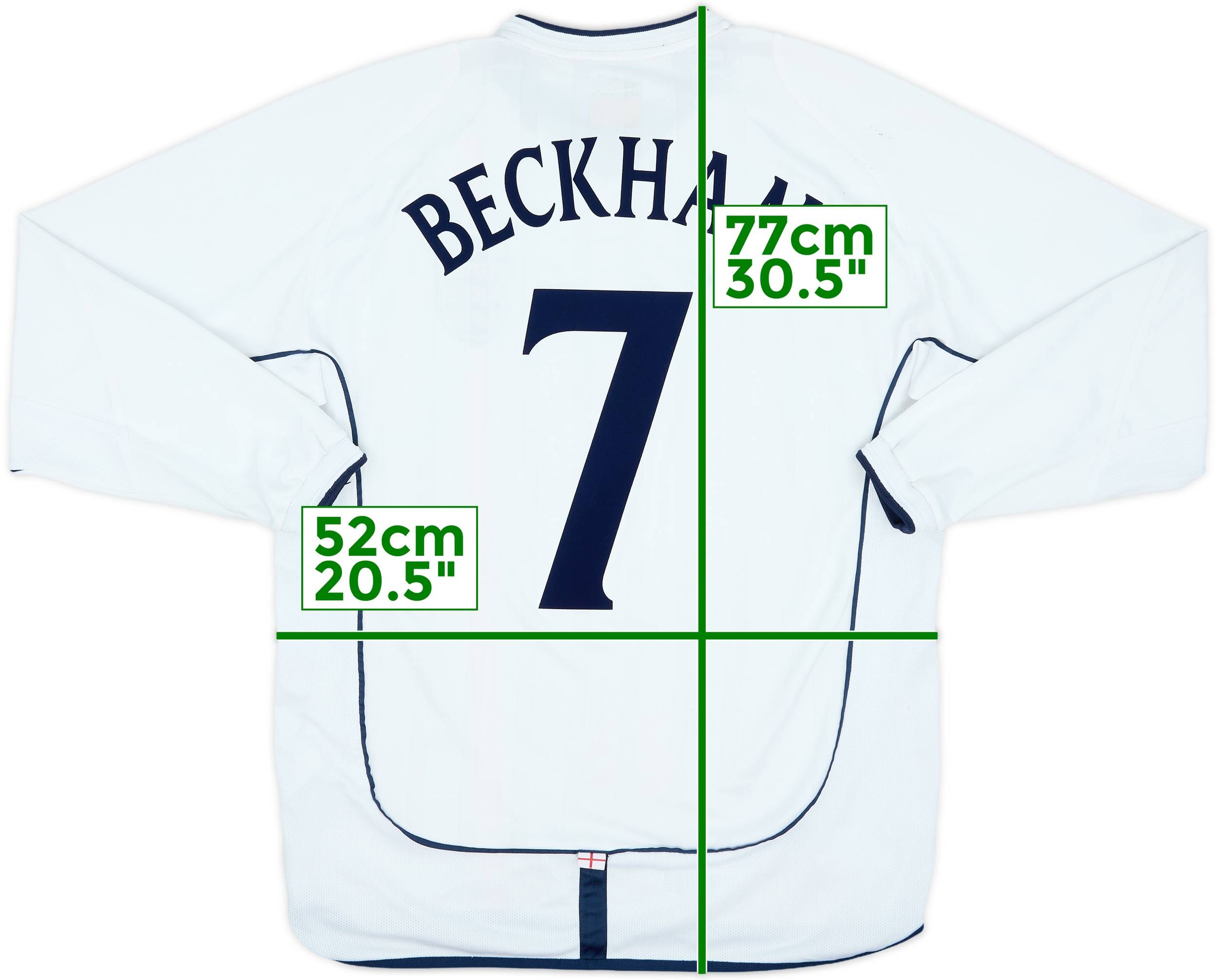 【正規 2001-03 England away L/S Beckham #7】 2001-03 England Home L/S Shirt Beckham #7 - 6/10 - (L)