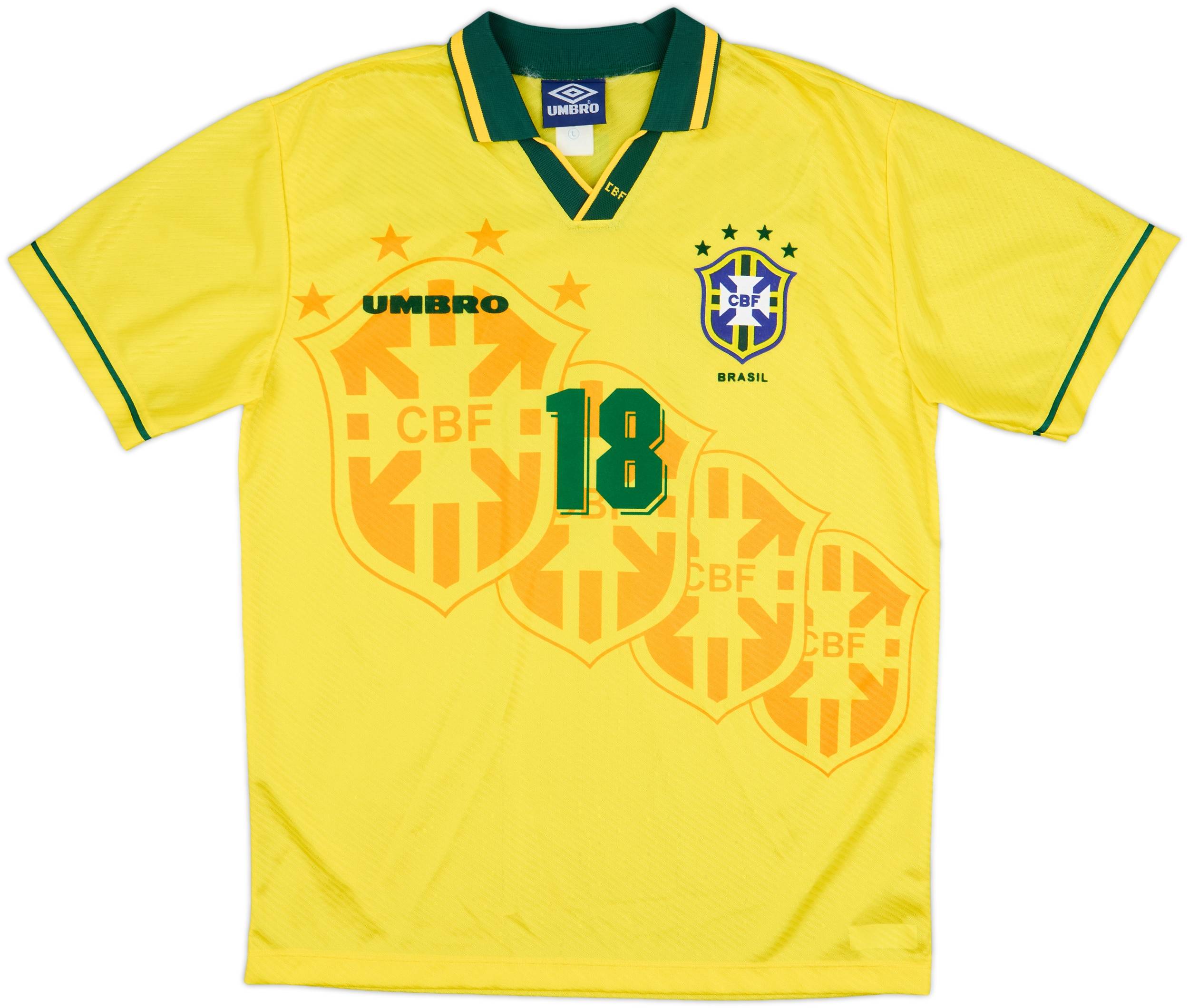1994-96 Brazil Home Shirt Ronaldinho #18 - 9/10 - (L)