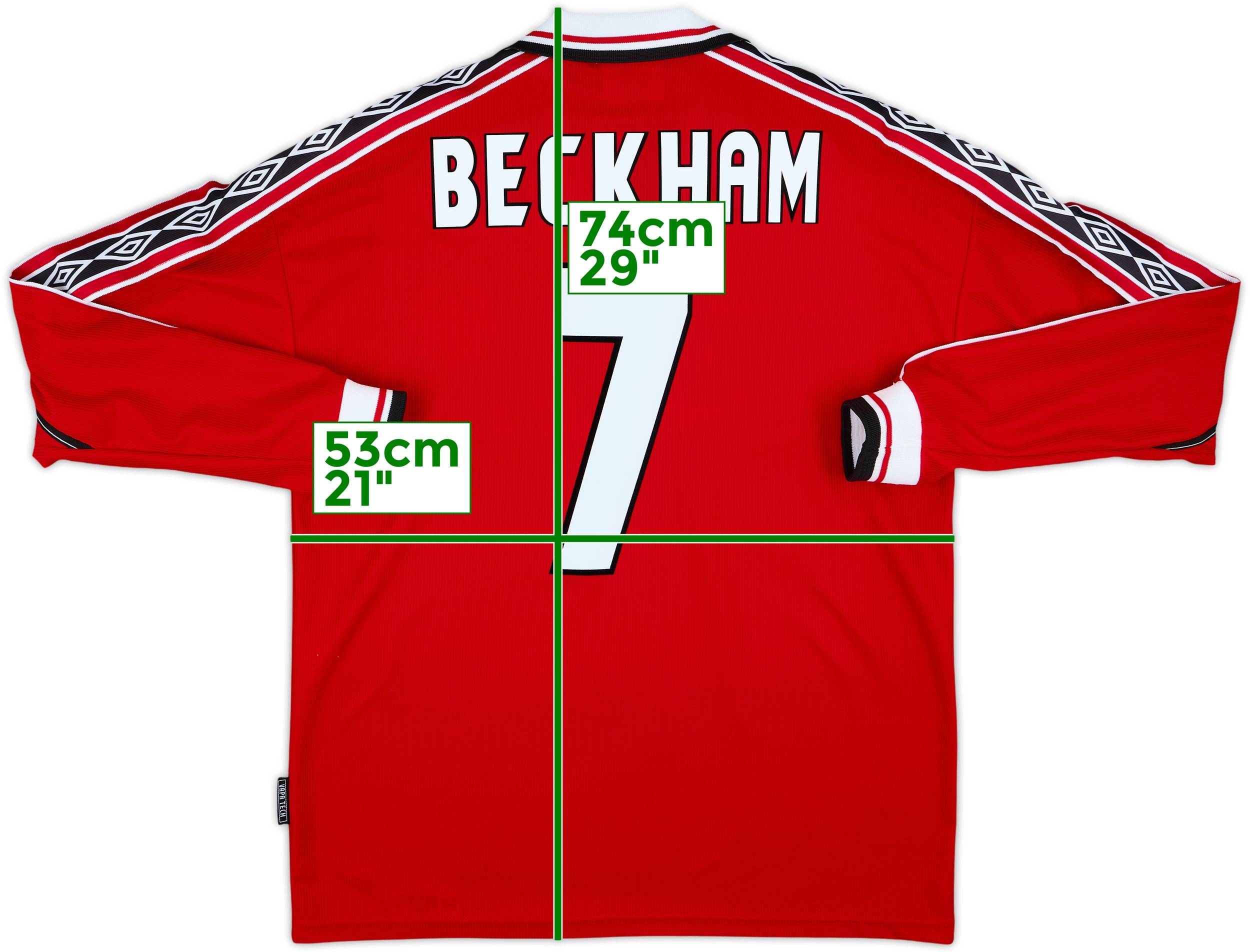 1998-00 Manchester United Home L/S Shirt Beckham #7 - 9/10 - (M)
