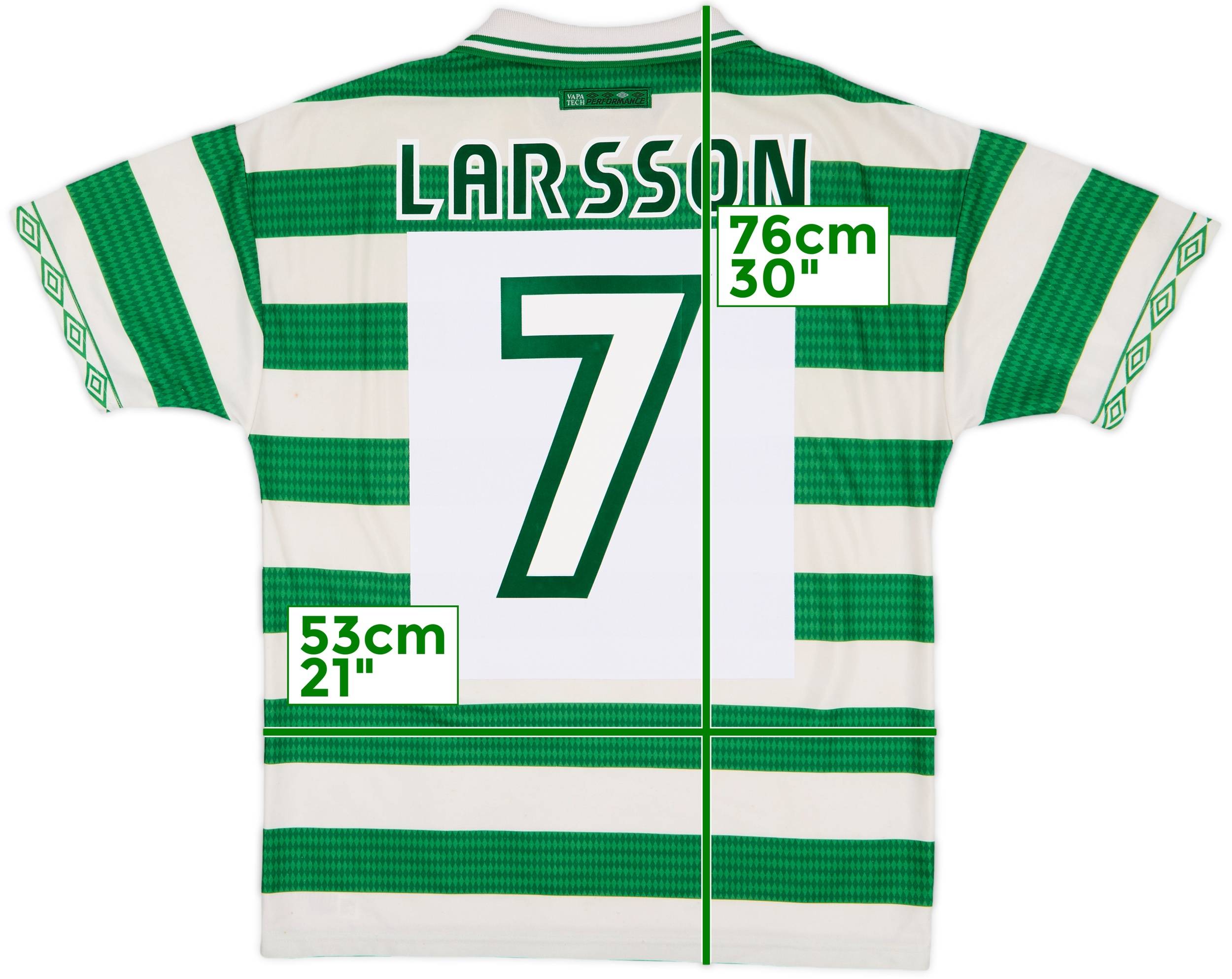 ウェア Celtic 1998/99  Uniform #7 LARSSON Celtic FC 1998/99 Home Jersey #7 Larsson UMBRO 2XL Short
