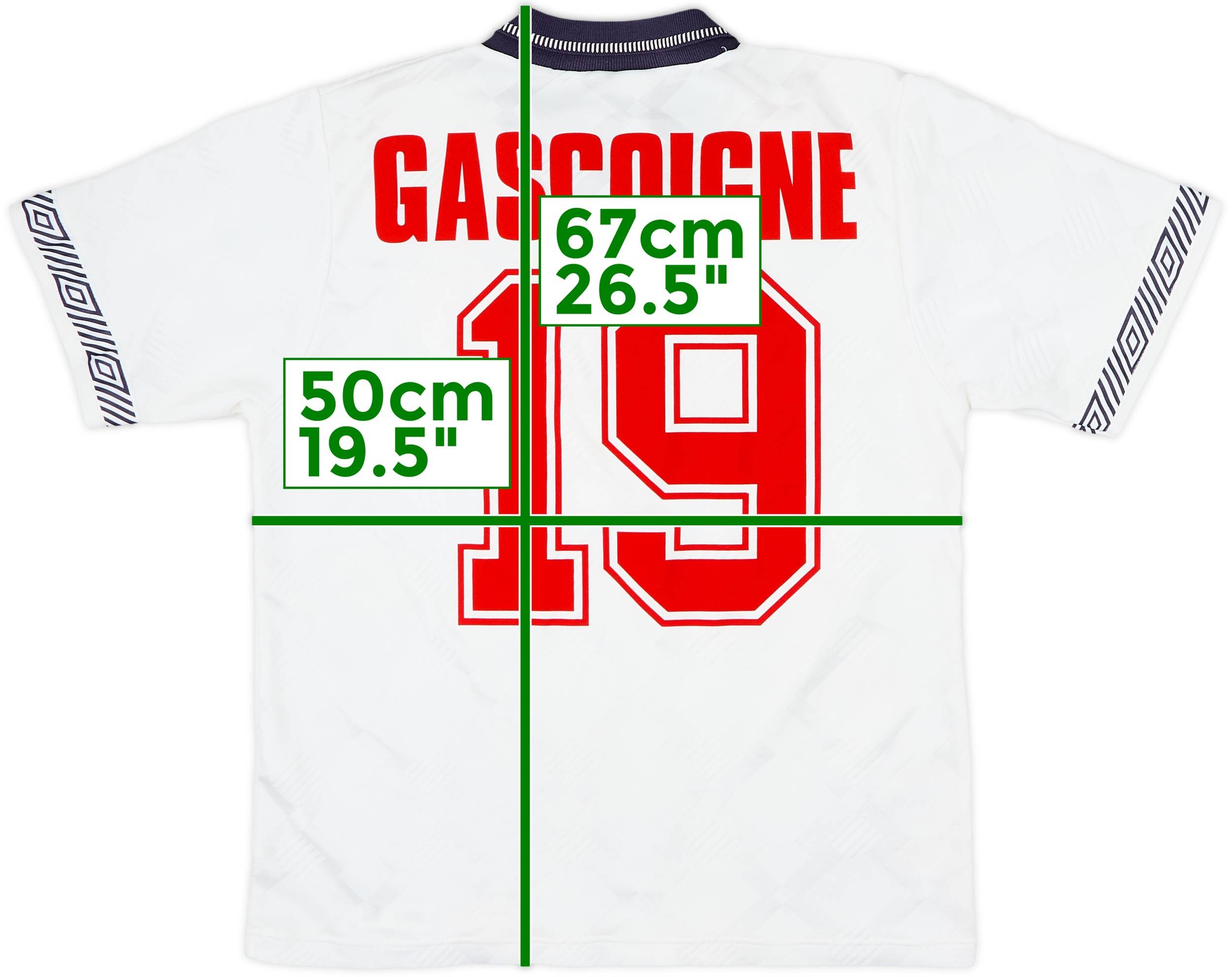 1990-92 England Home Shirt Gascoigne #19 - 8/10 - (S)