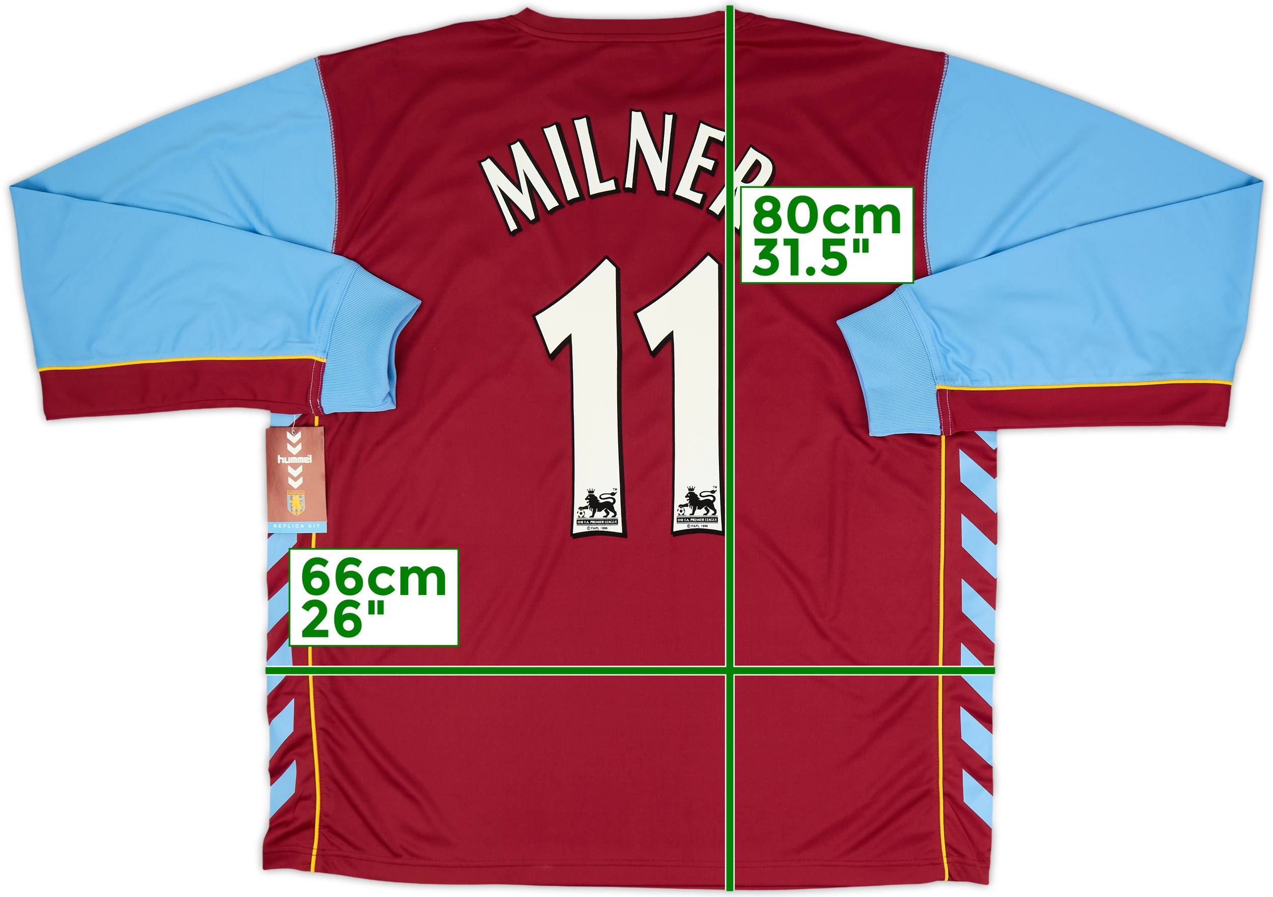 ウェア Hummel Aston Villa FC football shirts 2005-06 Aston Villa Home L/S Shirt Milner #11 (XL)
