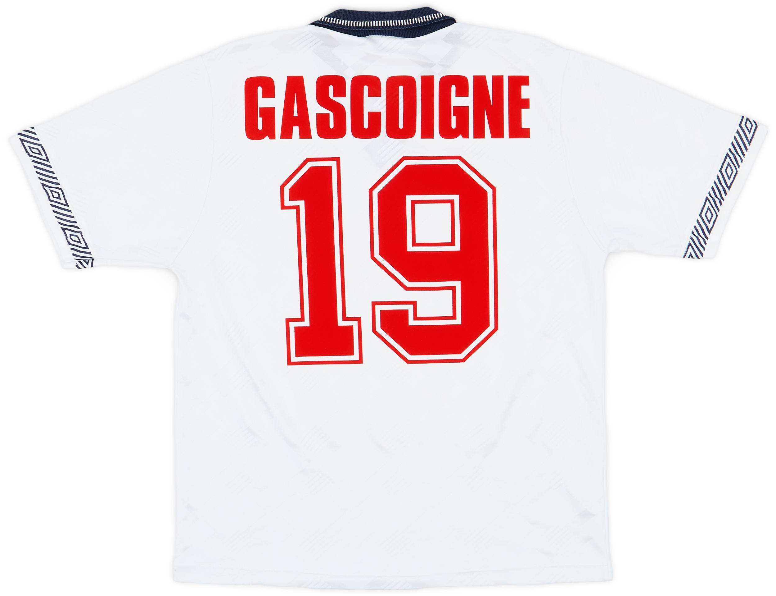 1990-92 England Home Shirt Gascoigne #19 - 6/10 - (S)