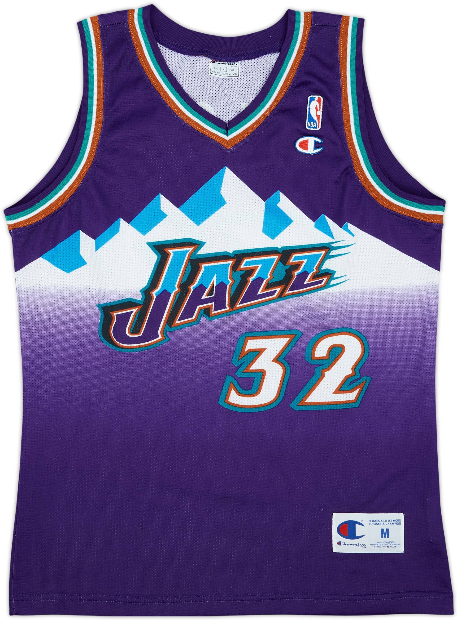 1996-03 Utah Jazz Malone #32 Champion Home Jersey - 7/10 - (M)
