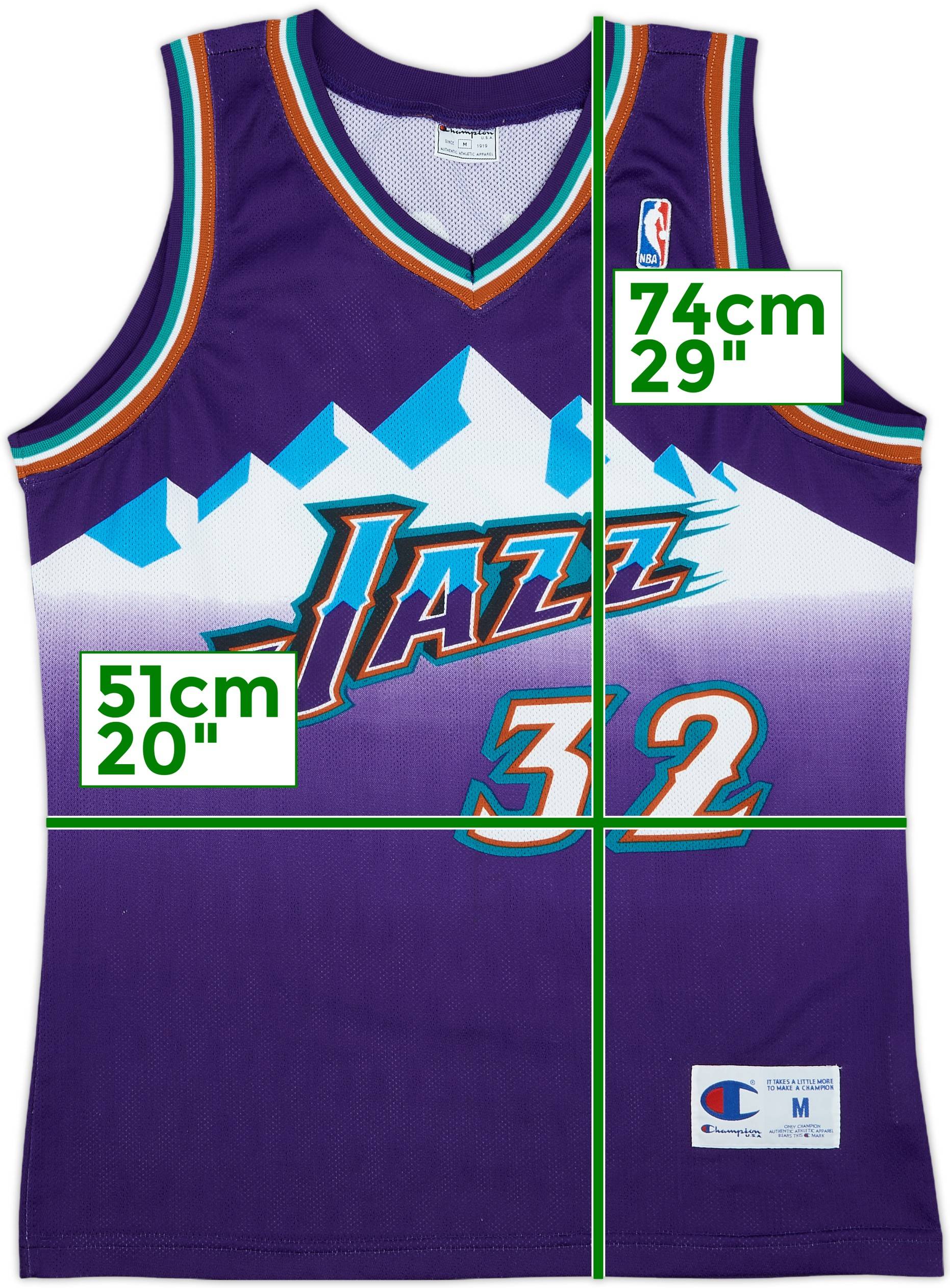 1996-03 Utah Jazz Malone #32 Champion Home Jersey - 7/10 - (M)