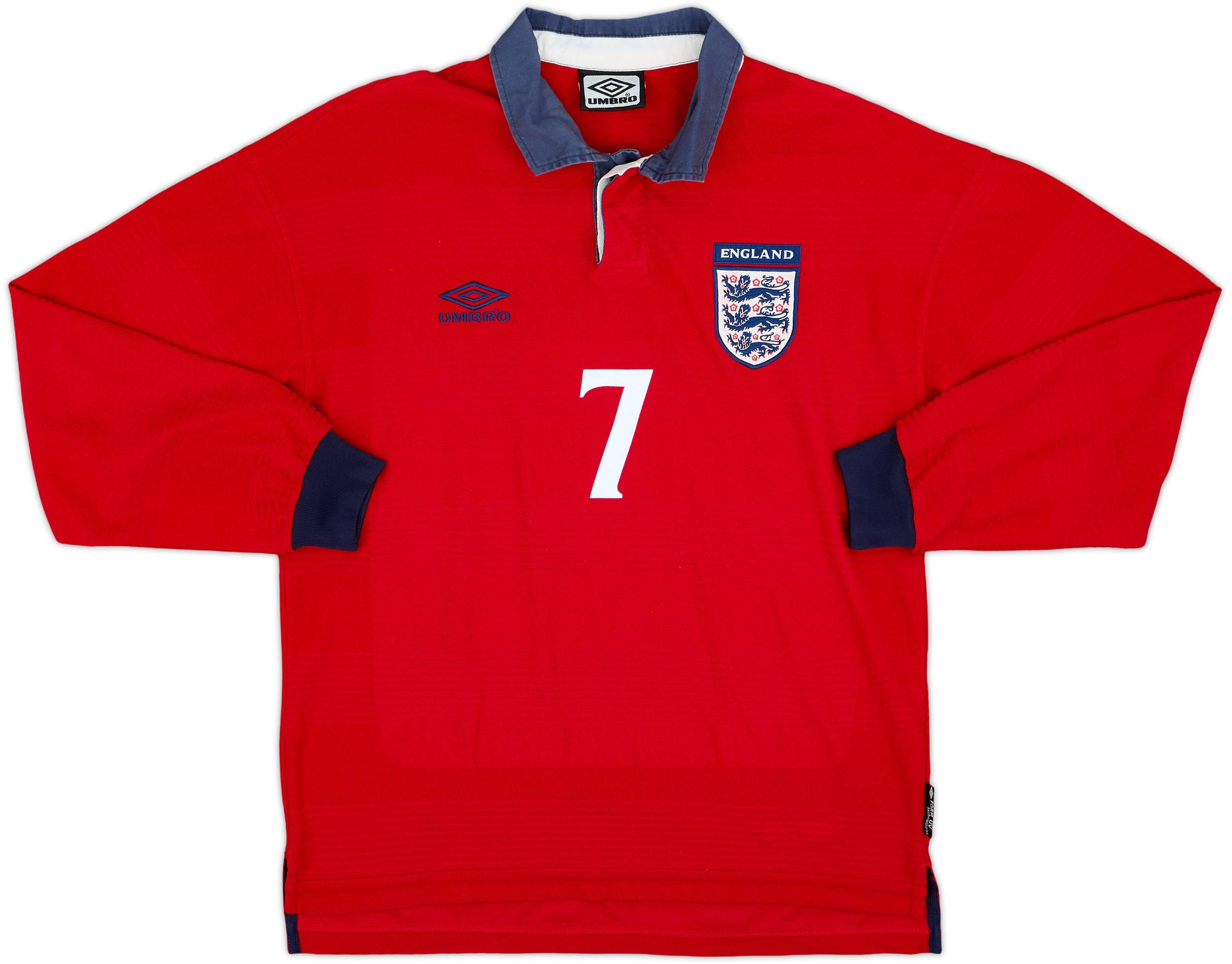 1999-01 England Away L/S Shirt Beckham #7 - 8/10 - (M)