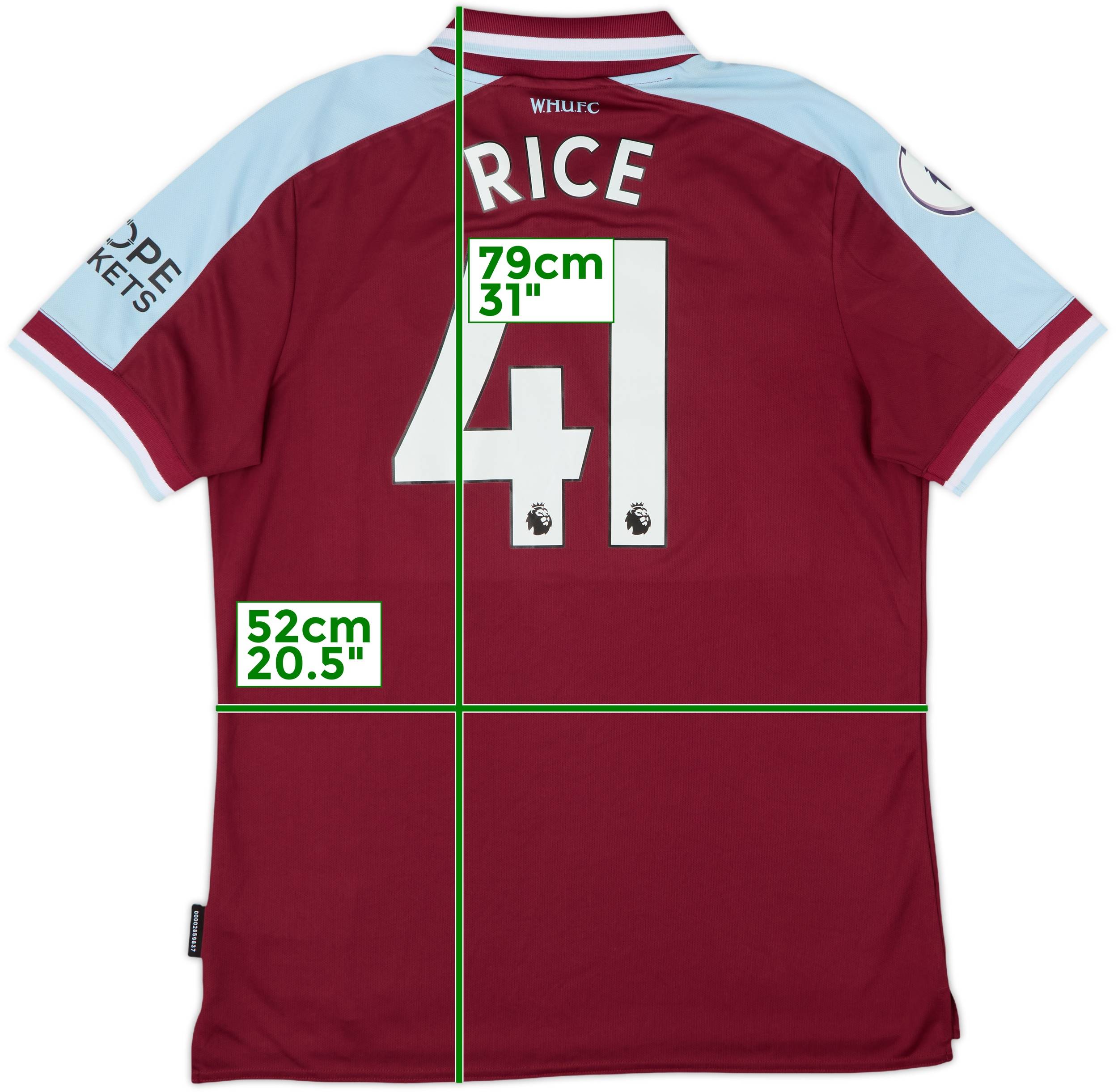 2021-22 West Ham Home Shirt Rice #41 - 8/10 - (L)